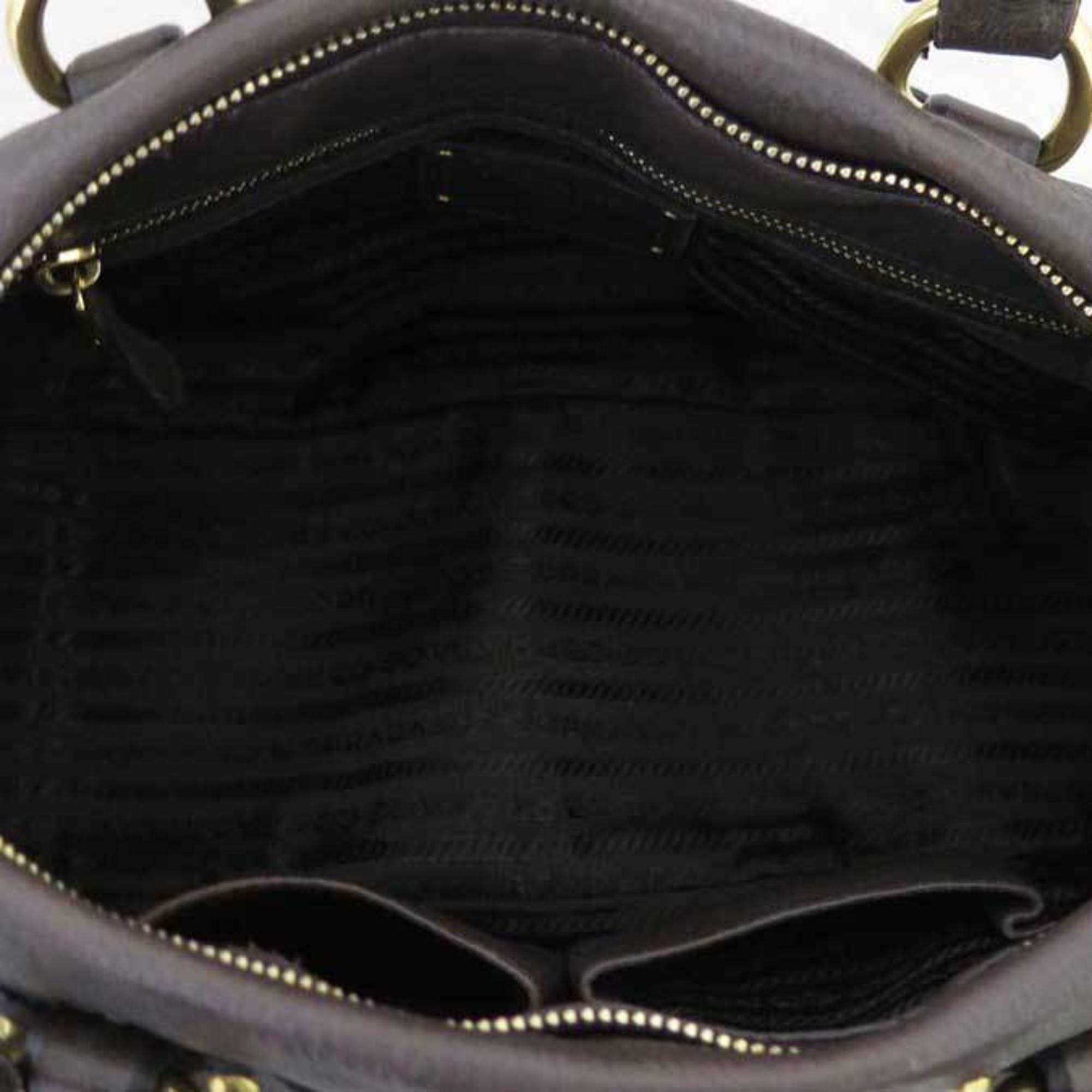 Prada 2way bag logo brown x gold metal fittings leather handbag shoulder ladies