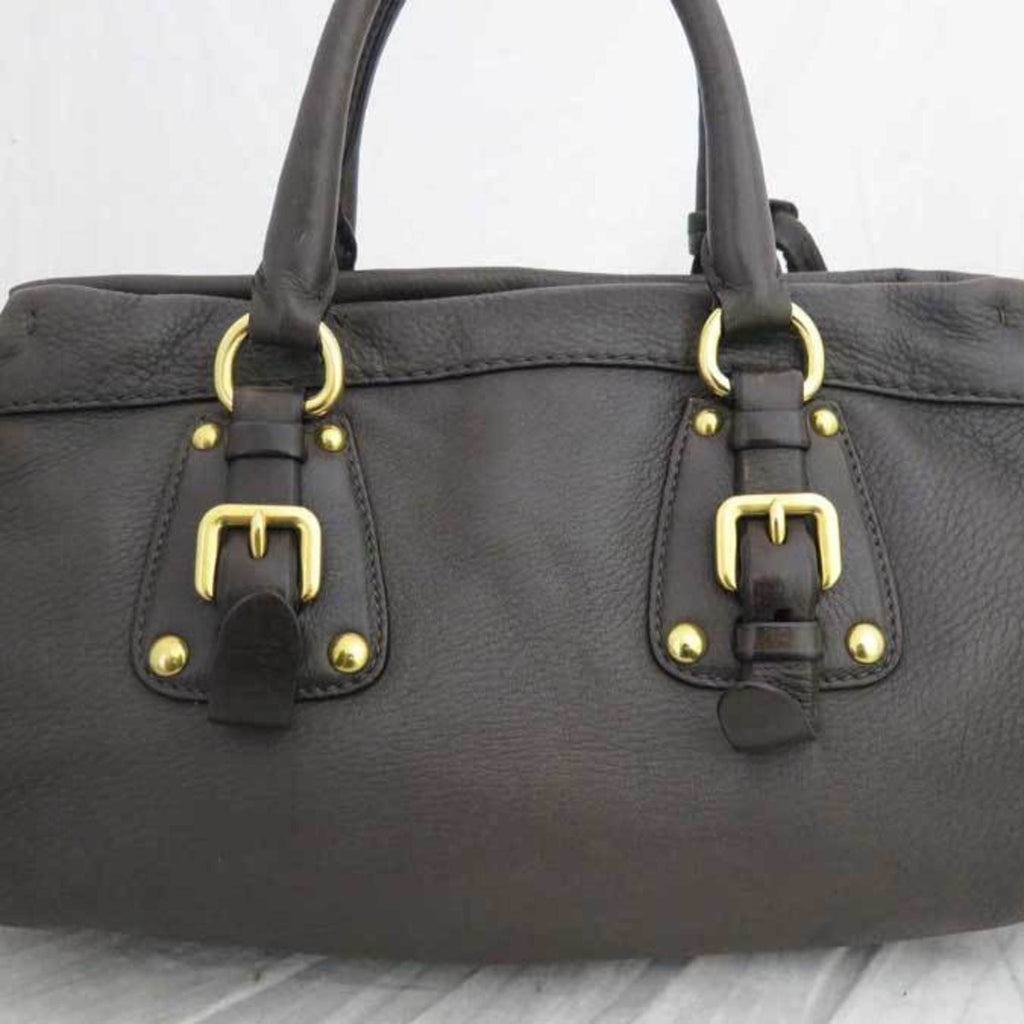 Prada 2way bag logo brown x gold metal fittings leather handbag shoulder ladies