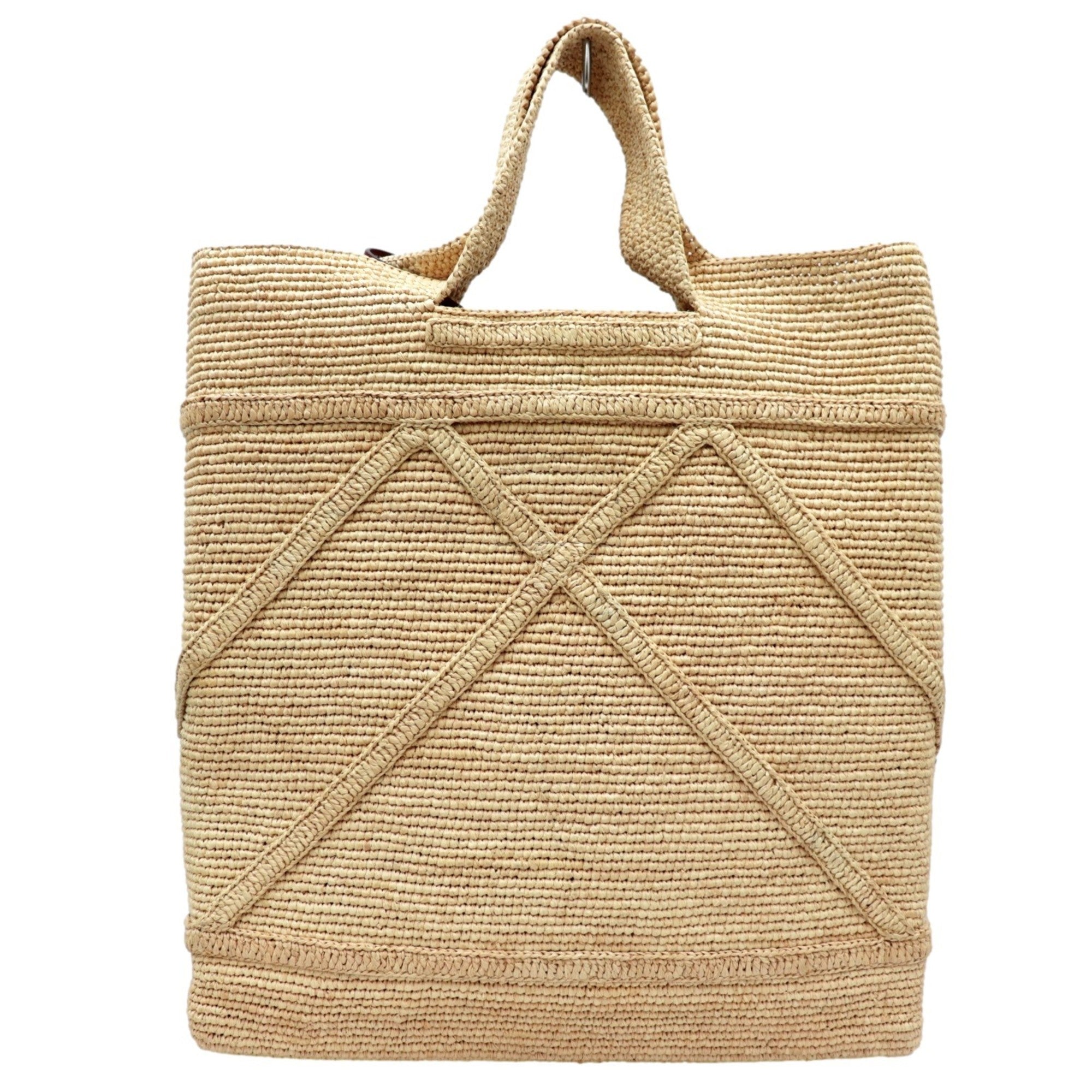 Prada 21SS raffia tote bag ladies beige triangle plate with leather pouch straw 1BG330 PRADA