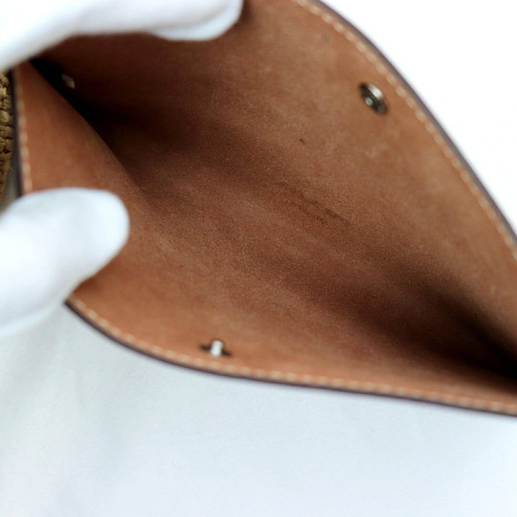 Prada 21SS raffia tote bag ladies beige triangle plate with leather pouch straw 1BG330 PRADA