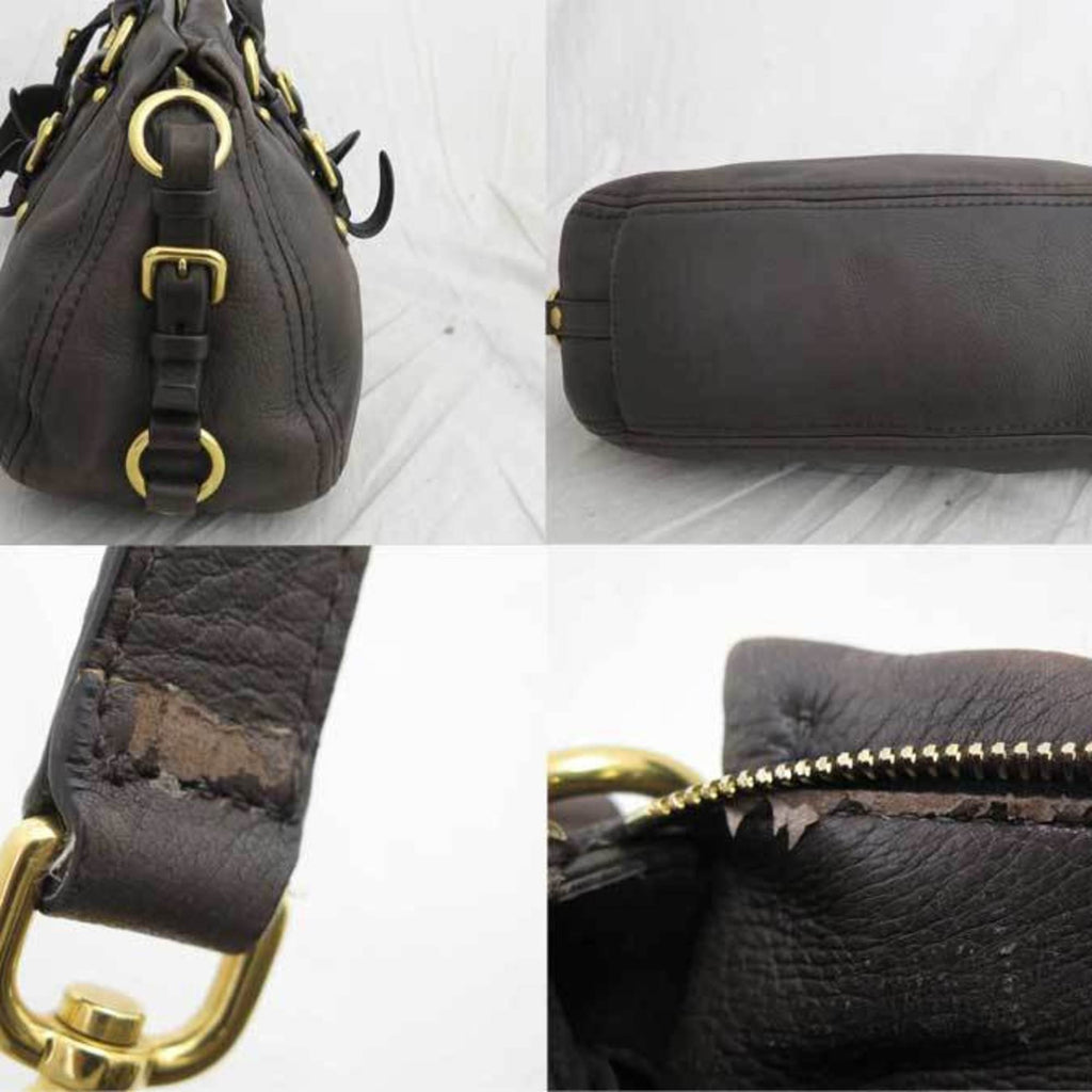 Prada 2way bag logo brown x gold metal fittings leather handbag shoulder ladies