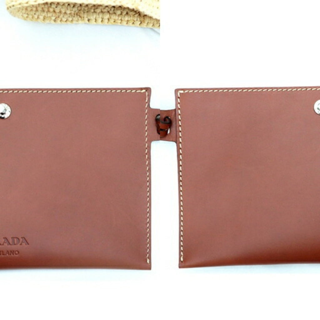 Prada 21SS raffia tote bag ladies beige triangle plate with leather pouch straw 1BG330 PRADA