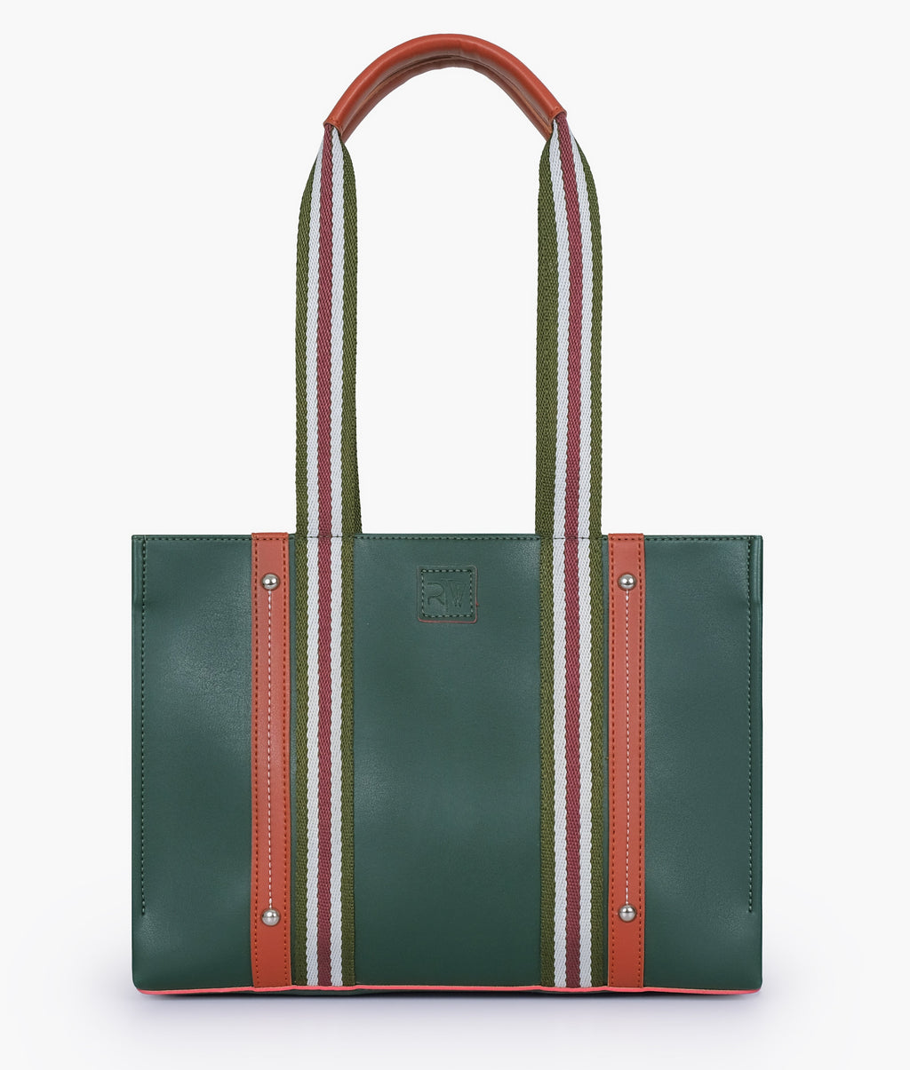 Army green long strap tote bag