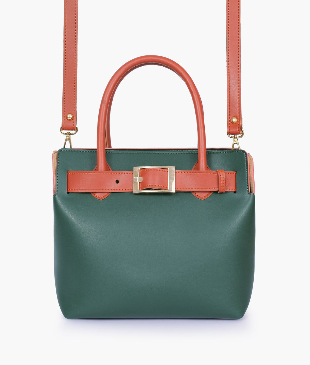 Army green handbag with front buckle