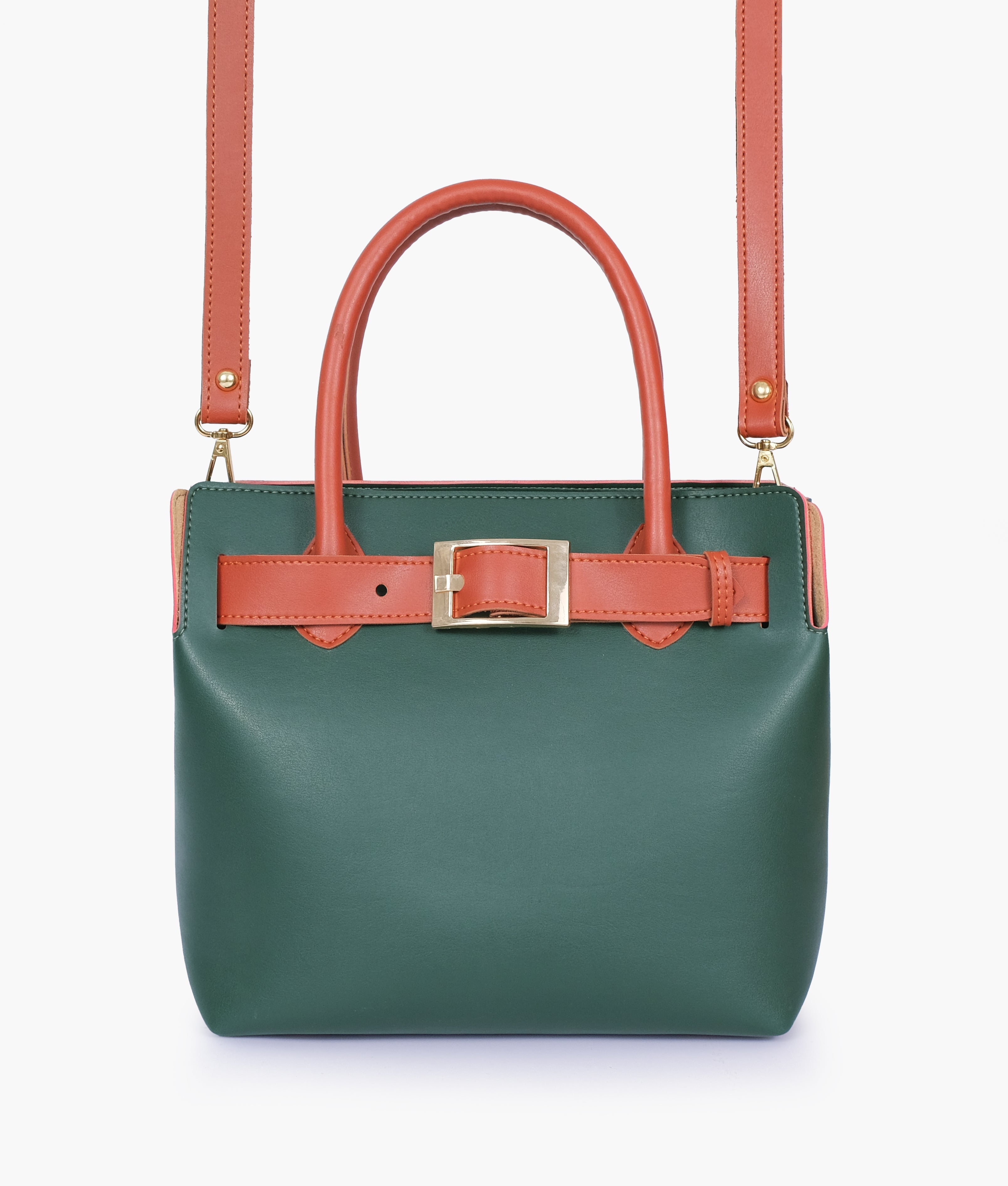 Army green handbag with front buckle