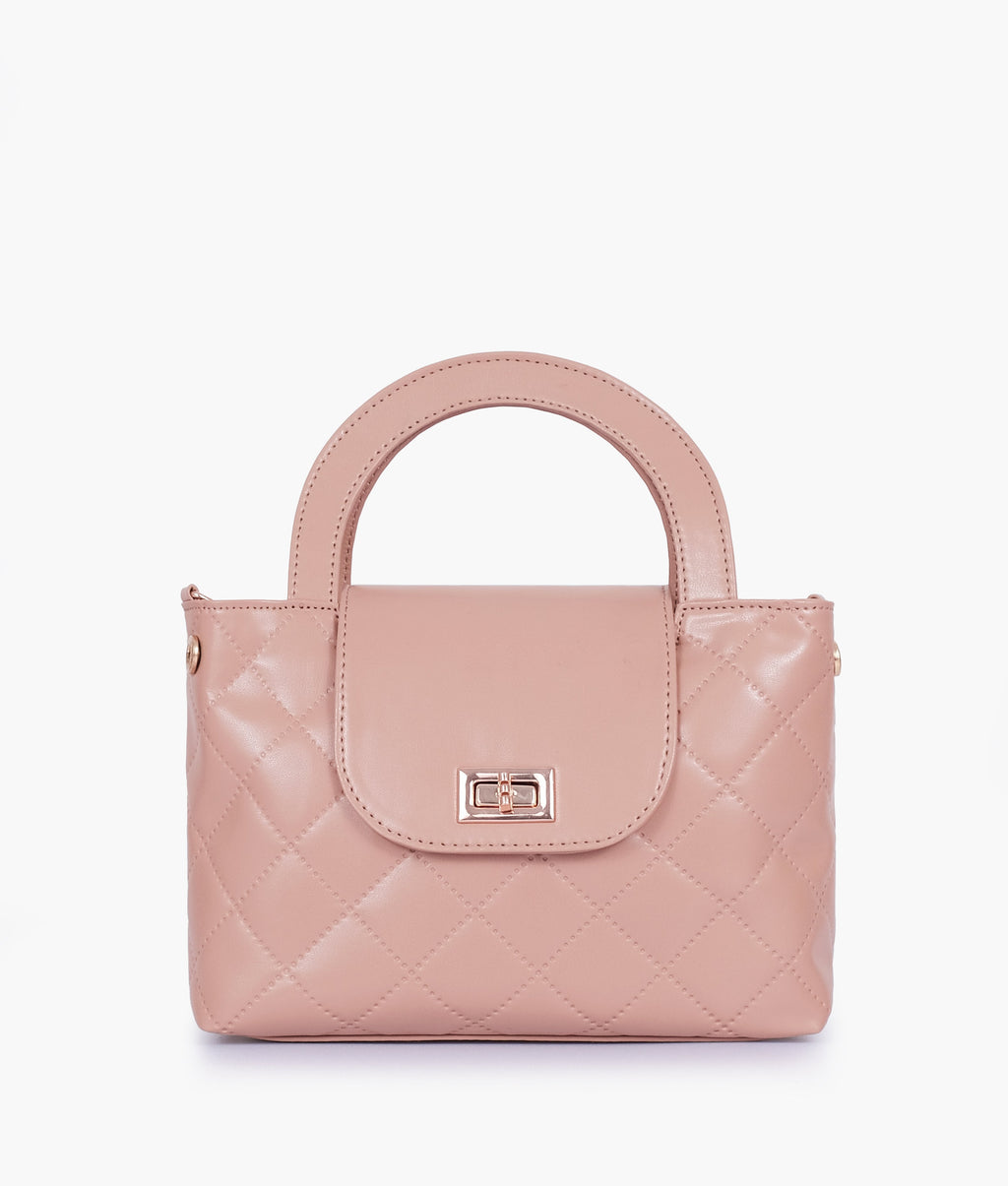 Baby pink flap quilted bag with top handle