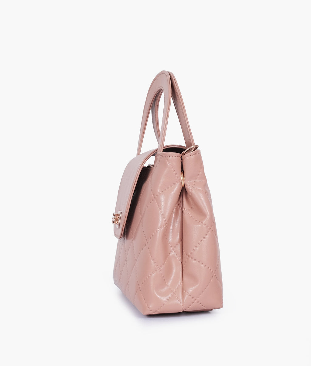 Baby pink flap quilted bag with top handle