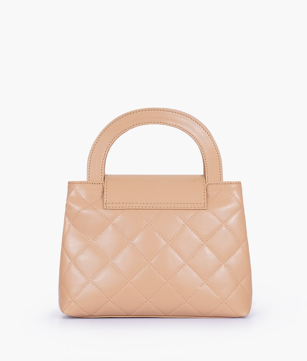 Beige flap quilted bag with top handle