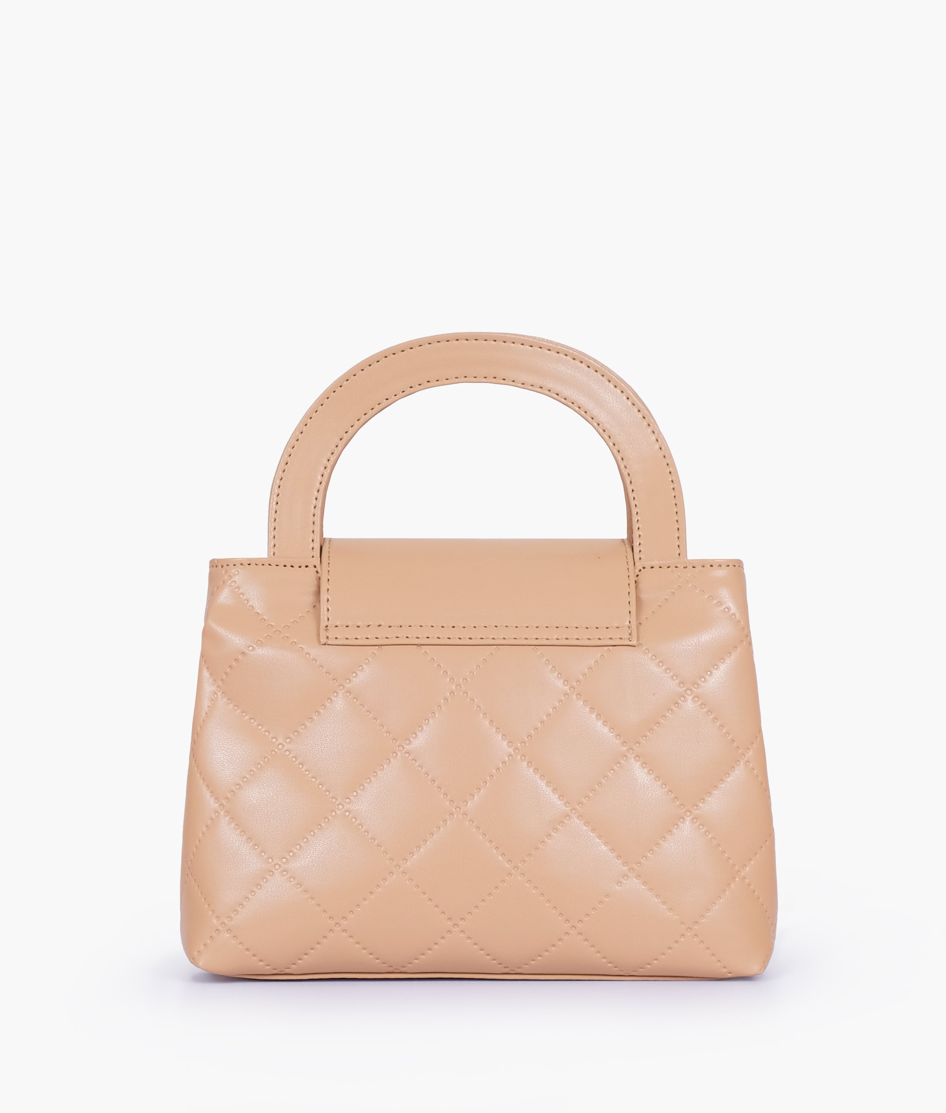 Beige flap quilted bag with top handle