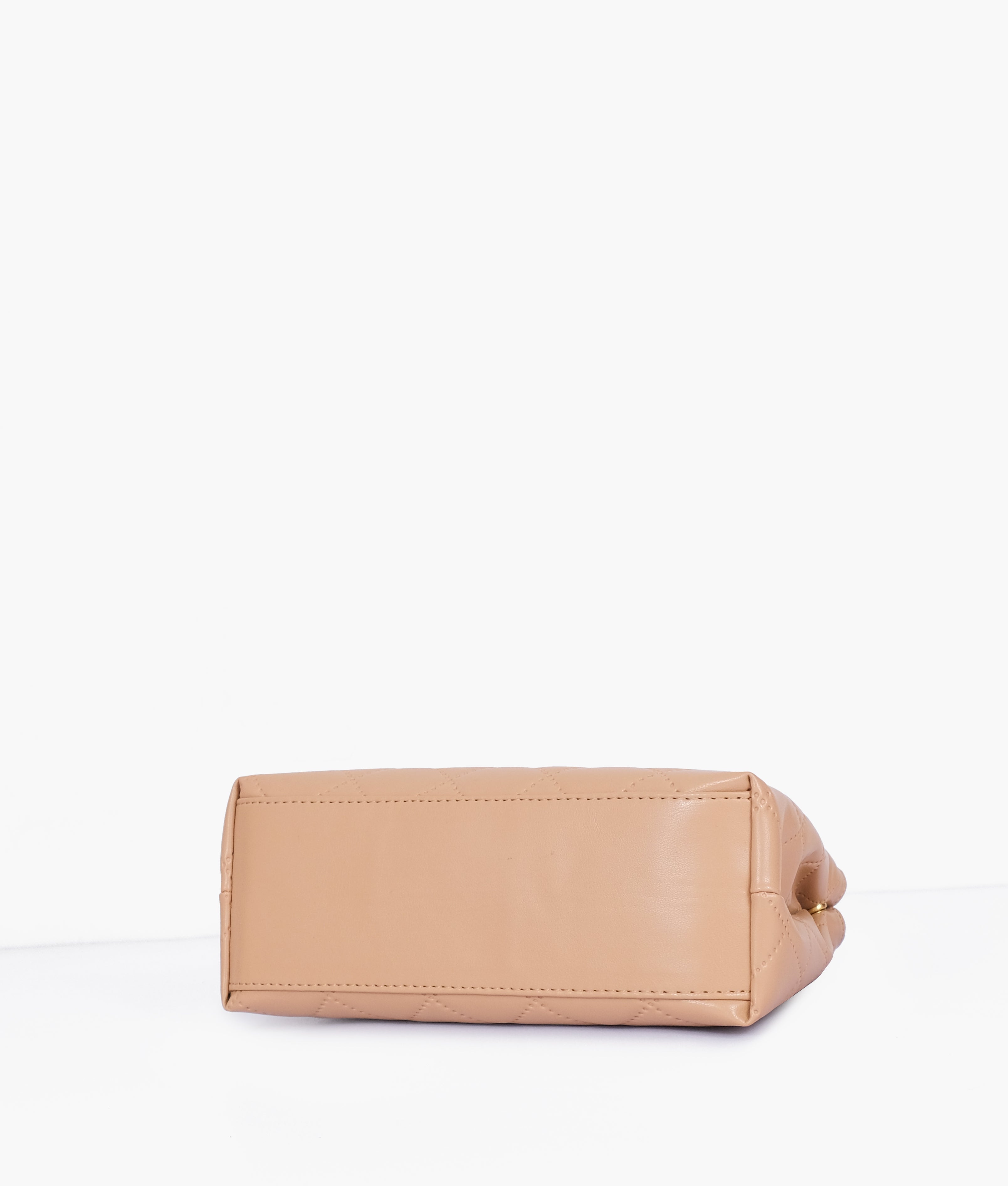 Beige flap quilted bag with top handle