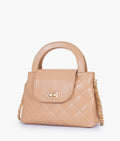 Beige flap quilted bag with top handle