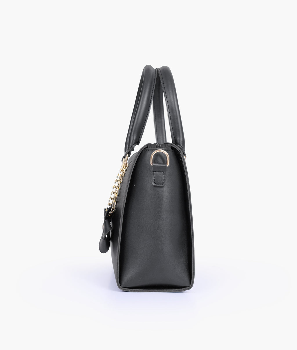 Black handbag with flower charm