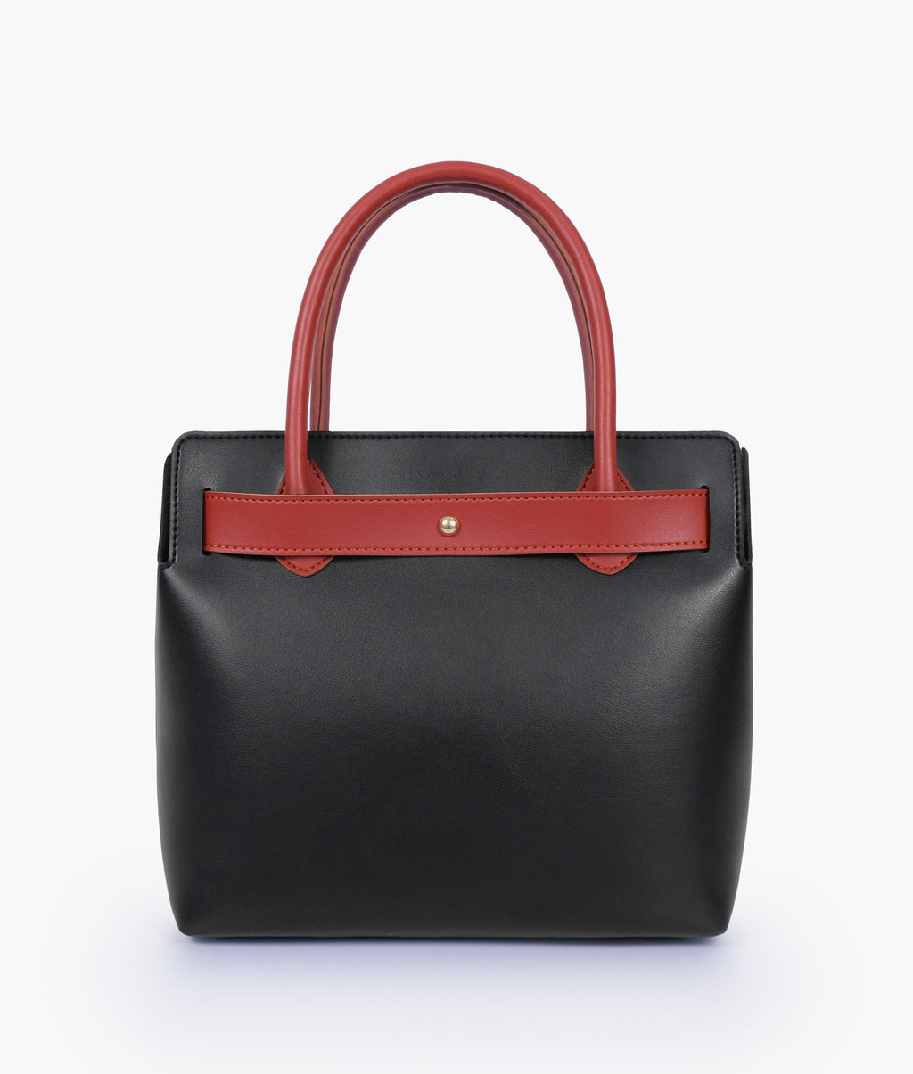 Black handbag with front buckle
