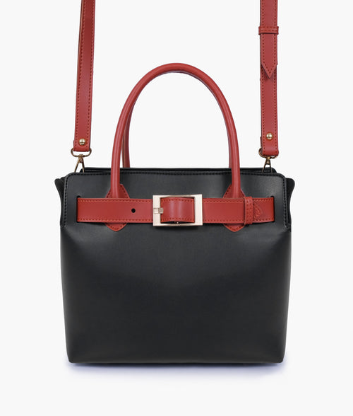 Black handbag with front buckle