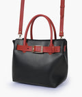 Black handbag with front buckle