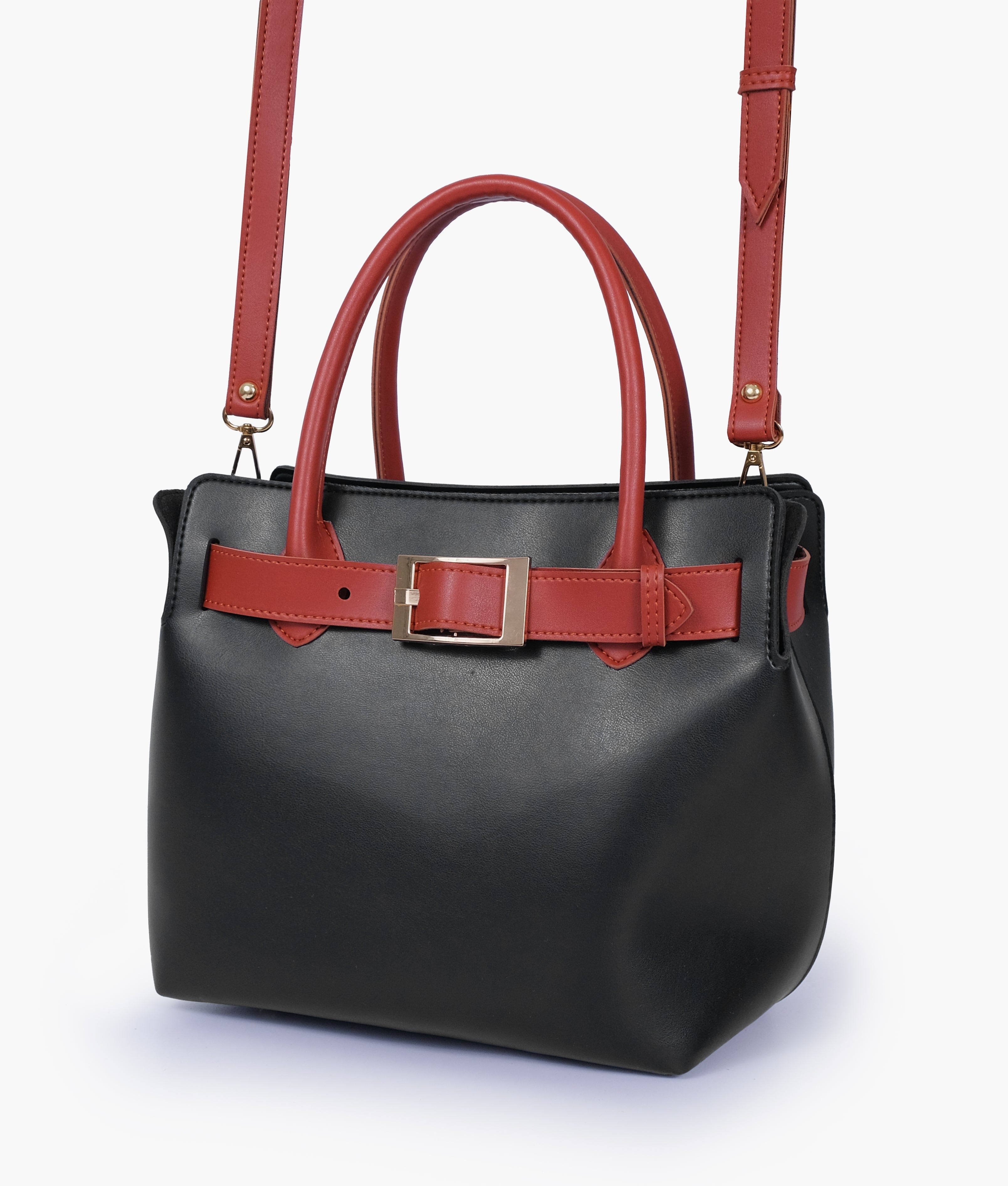 Black handbag with front buckle