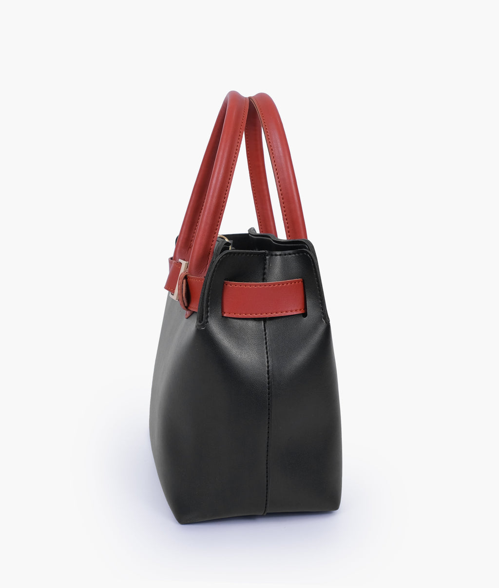 Black handbag with front buckle