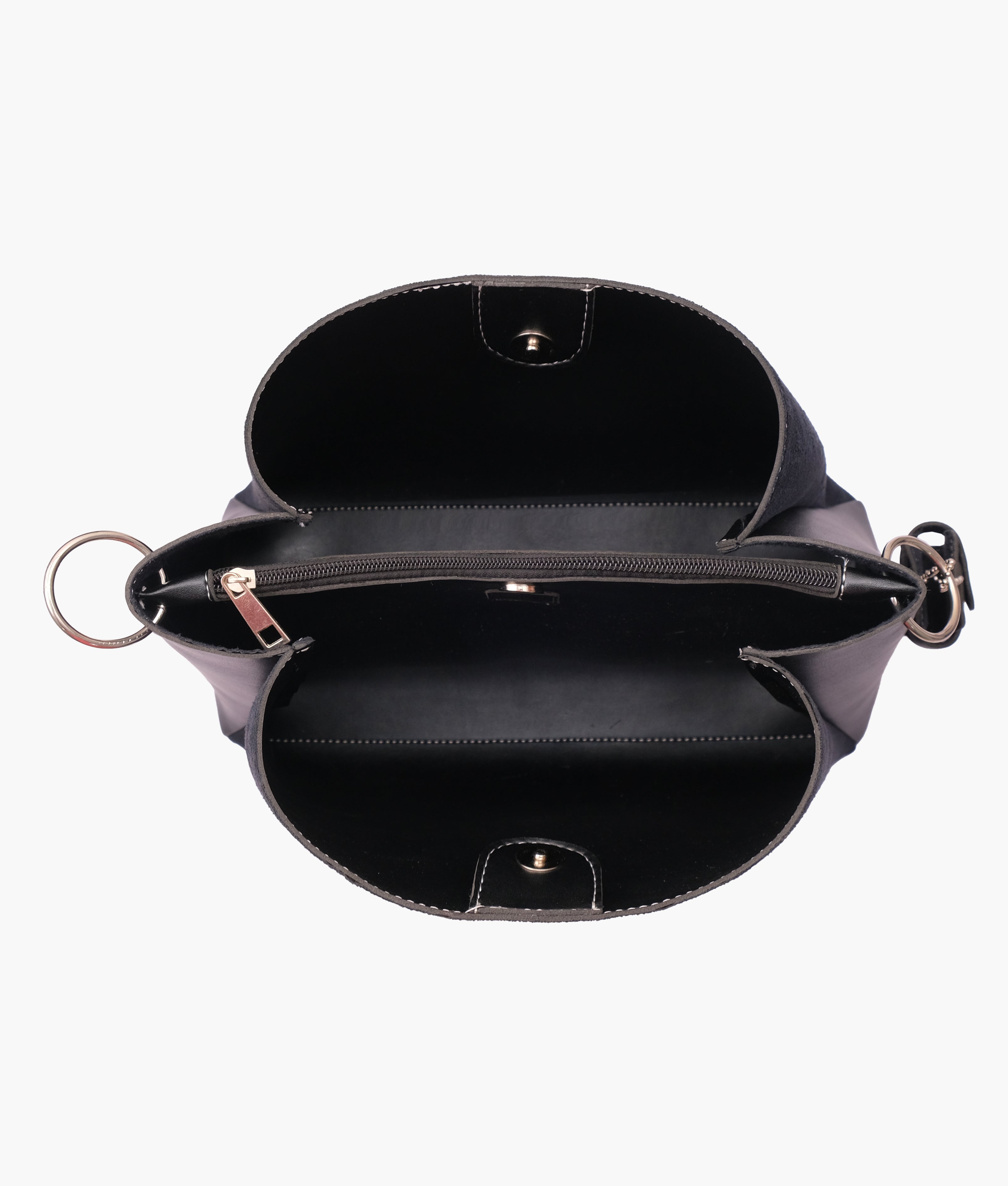 Black suede handbag with braided handle