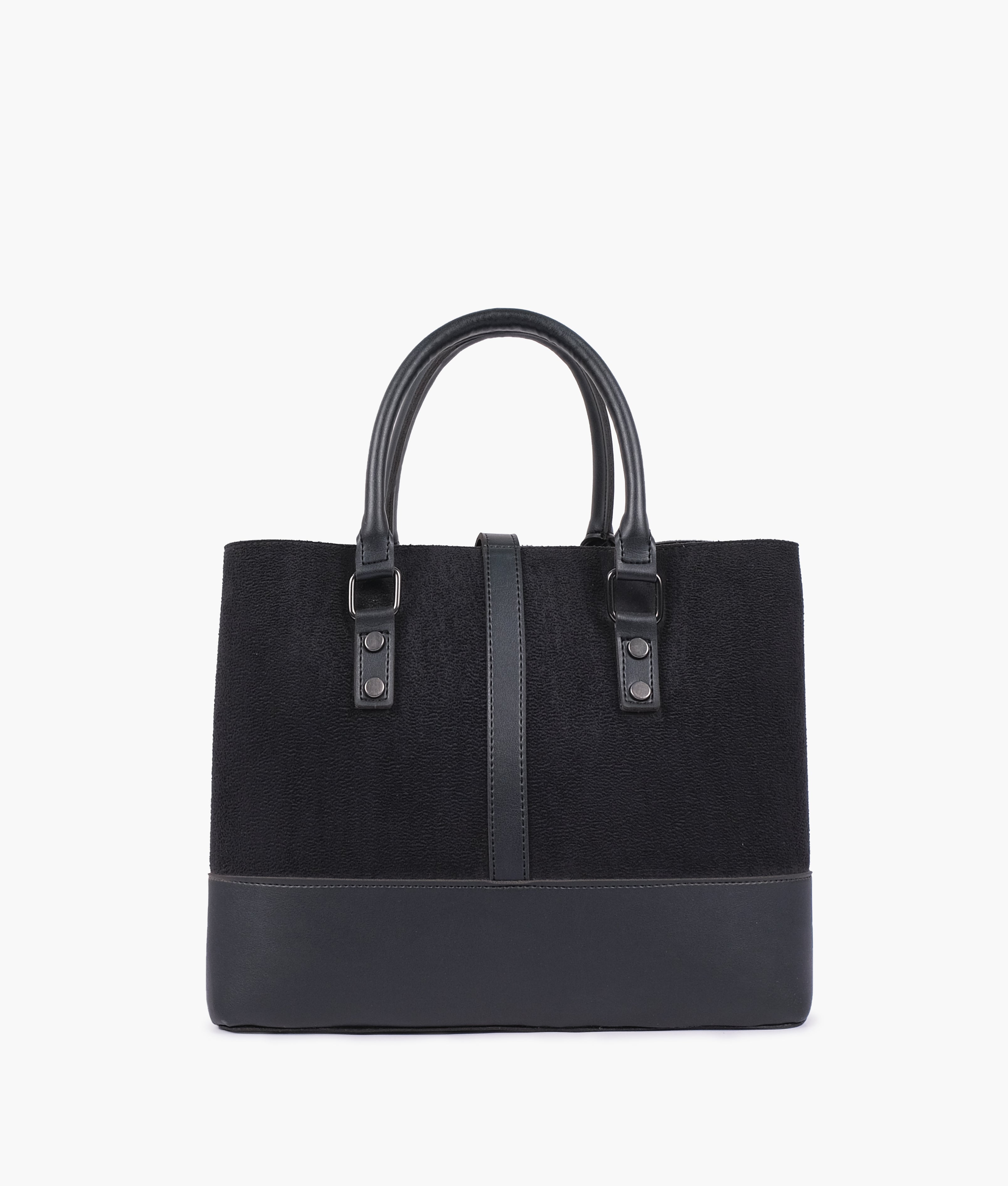 Black suede multi-compartment shoulder bag