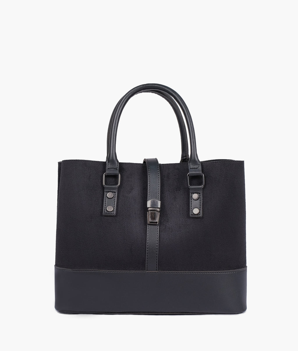 Black suede multi-compartment shoulder bag