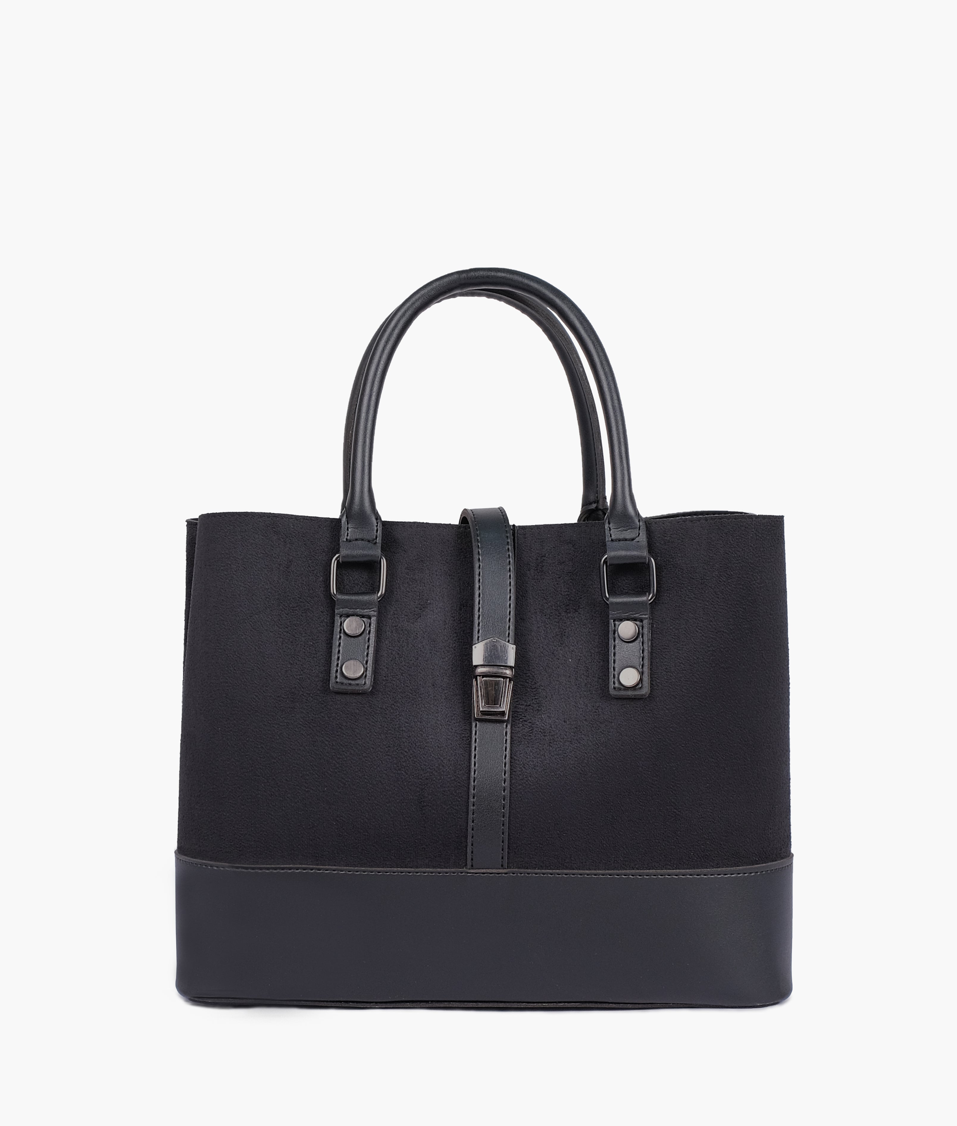 Black suede multi-compartment shoulder bag