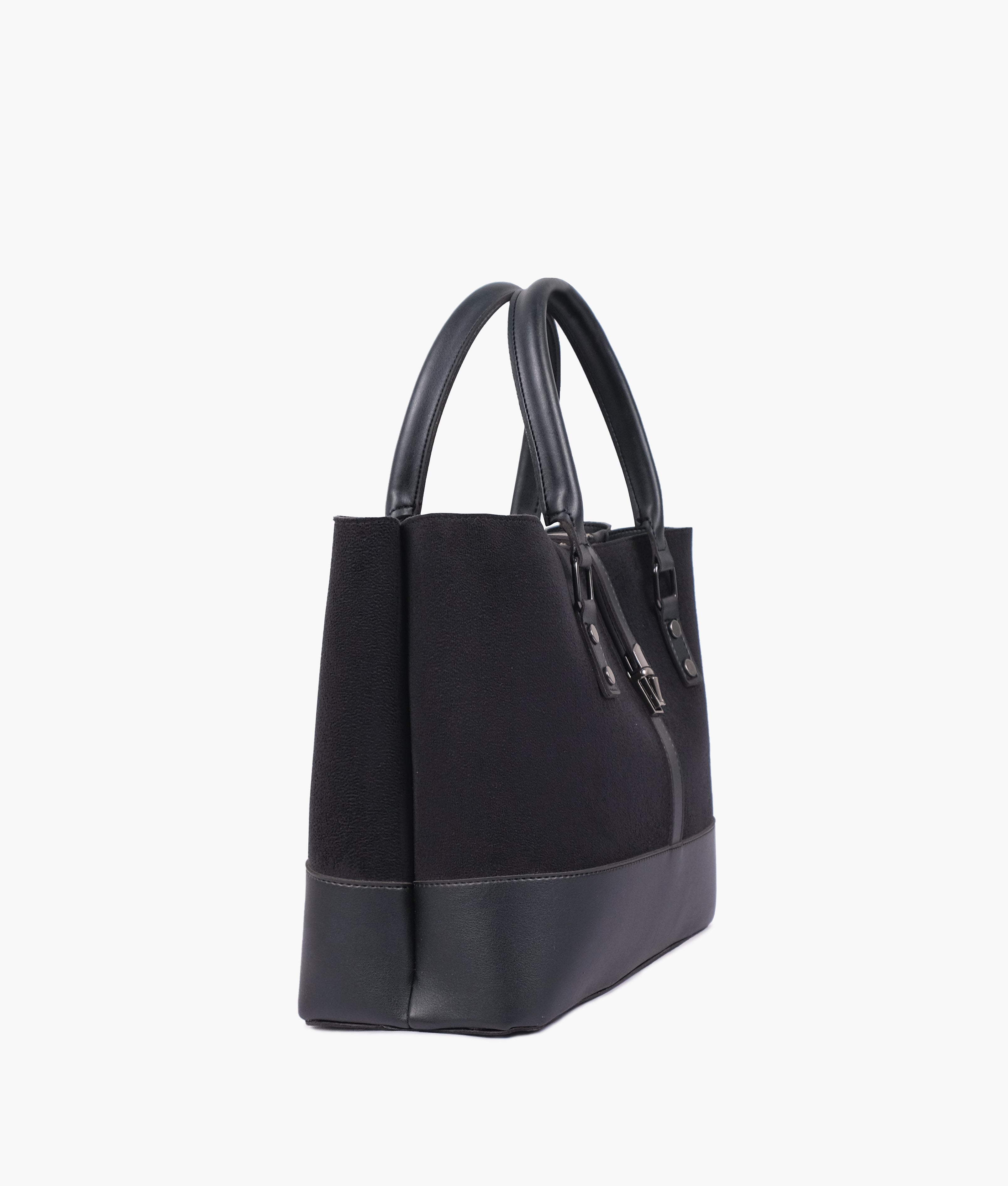 Black suede multi-compartment shoulder bag