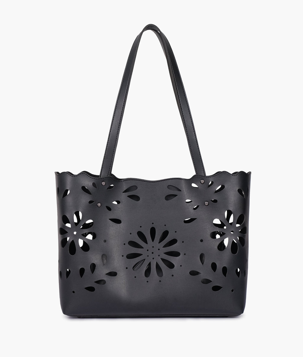 Black two-piece floral tote