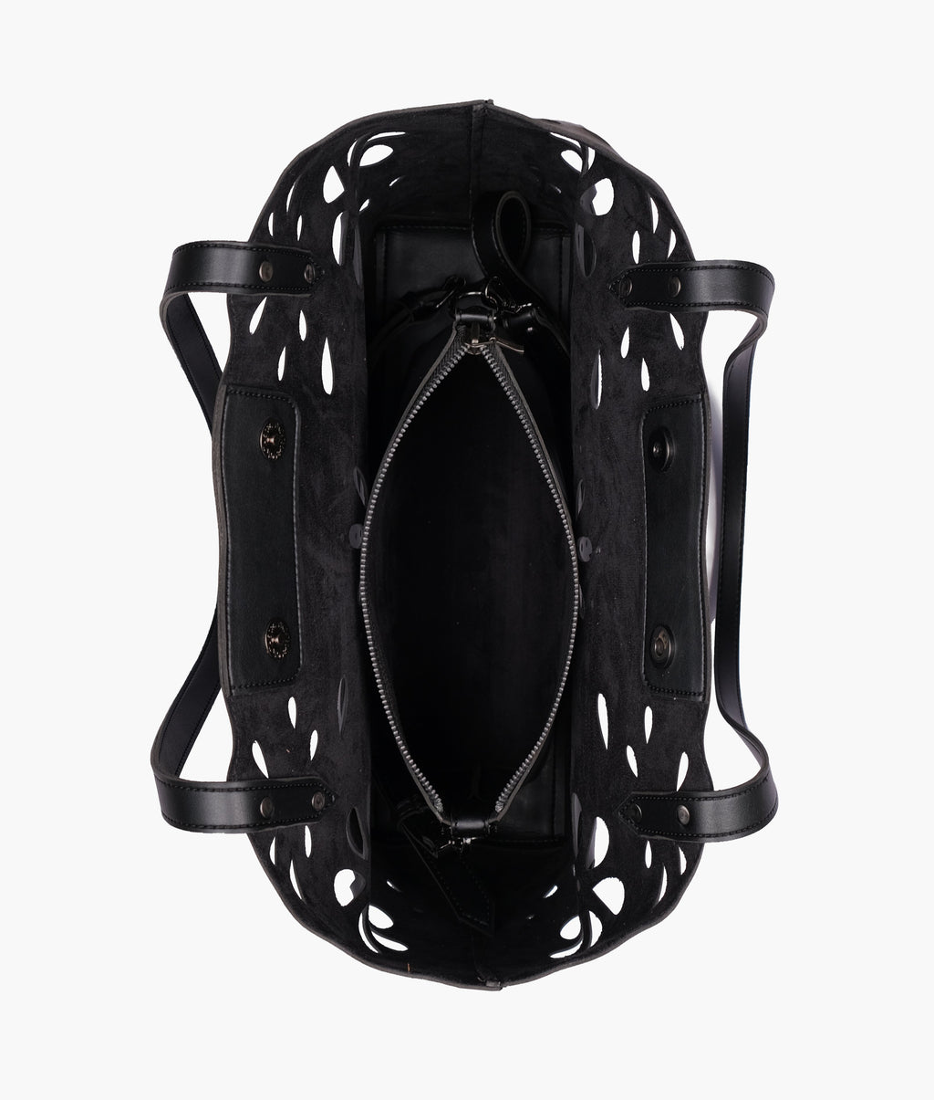 Black two-piece floral tote