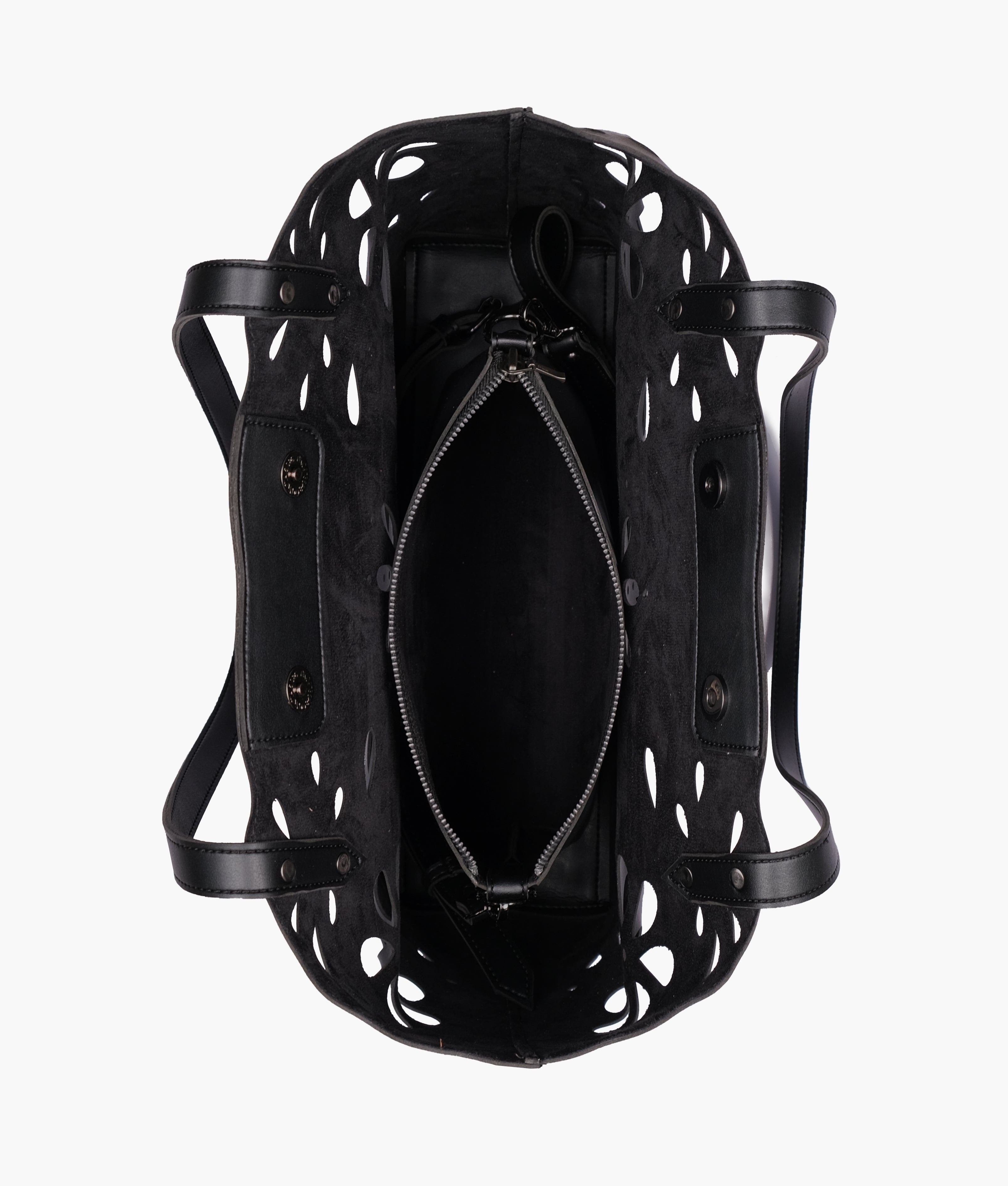 Black two-piece floral tote