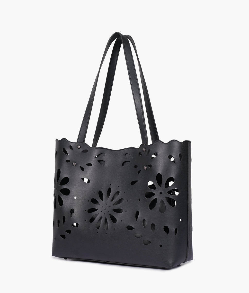 Black two-piece floral tote