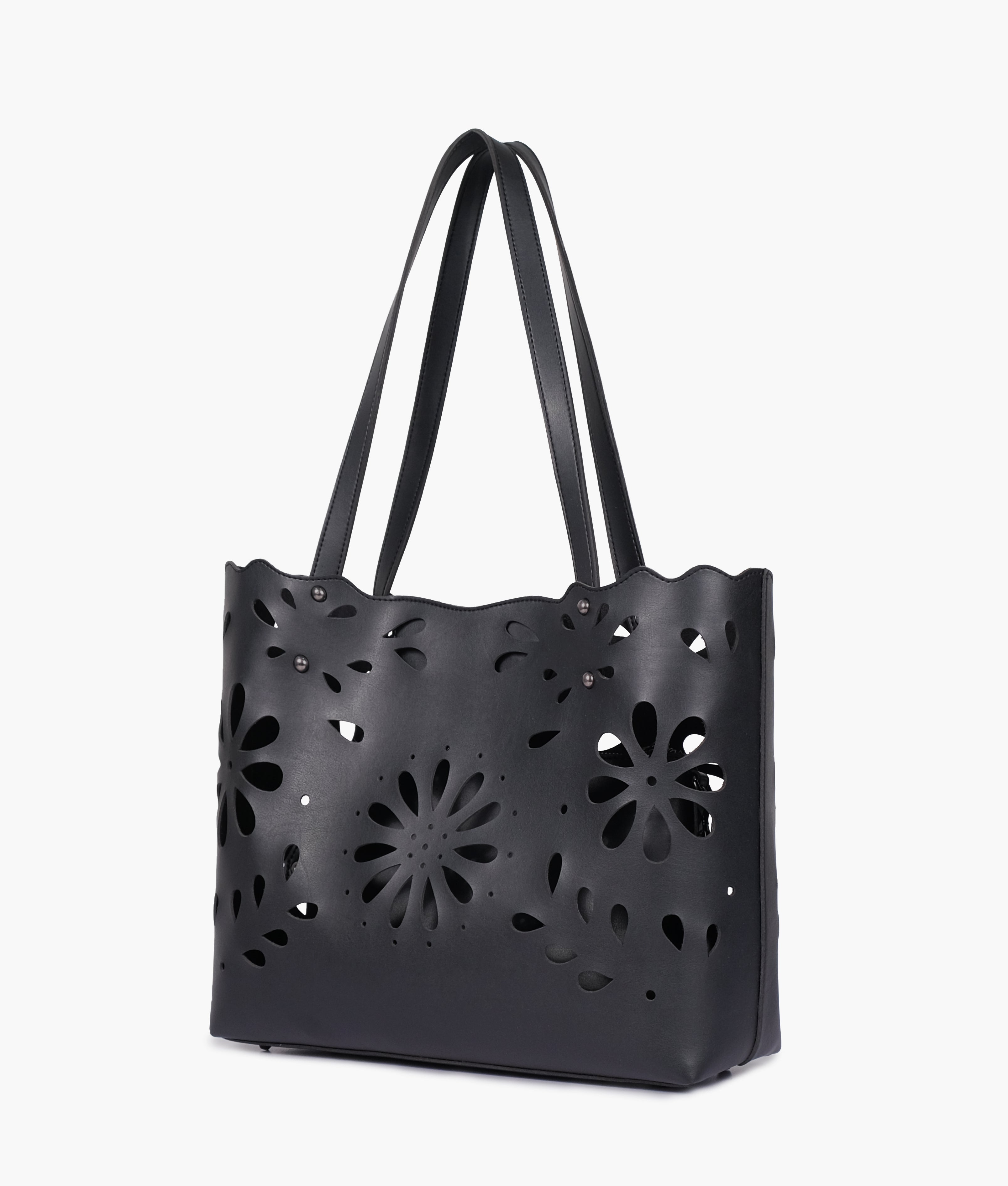 Black two-piece floral tote