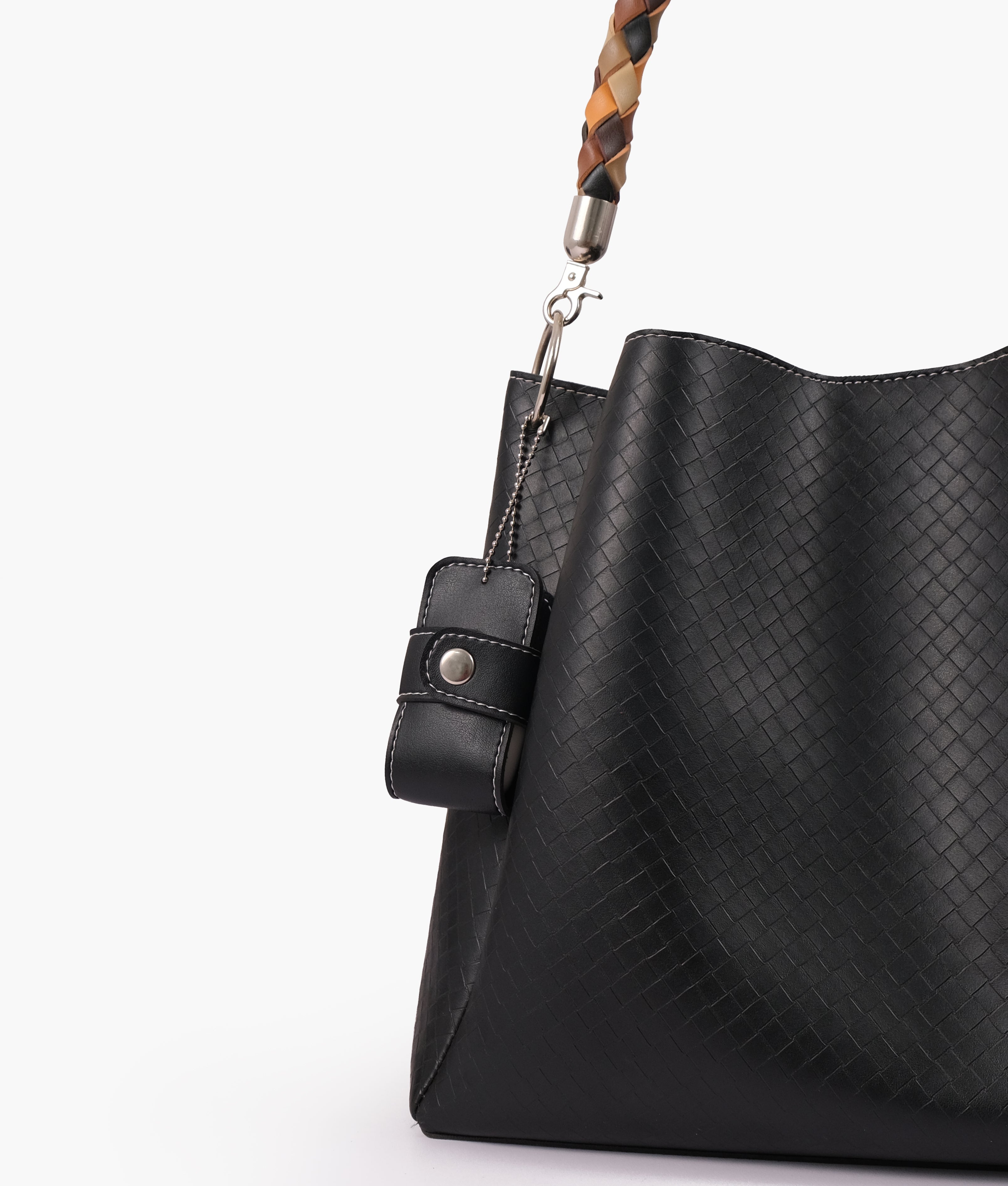 Black weaved handbag with braided handle