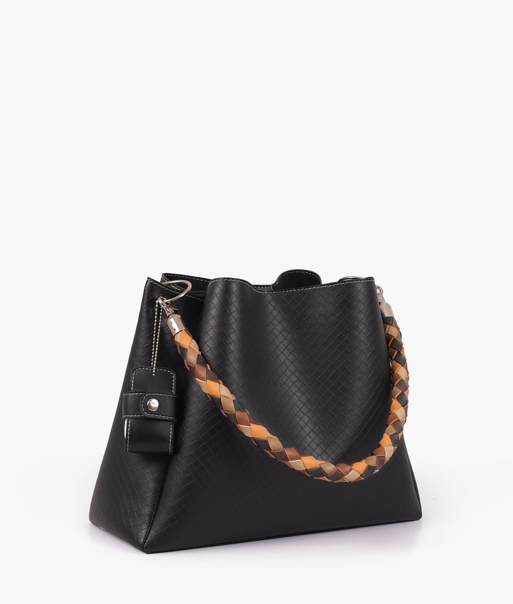Black weaved handbag with braided handle