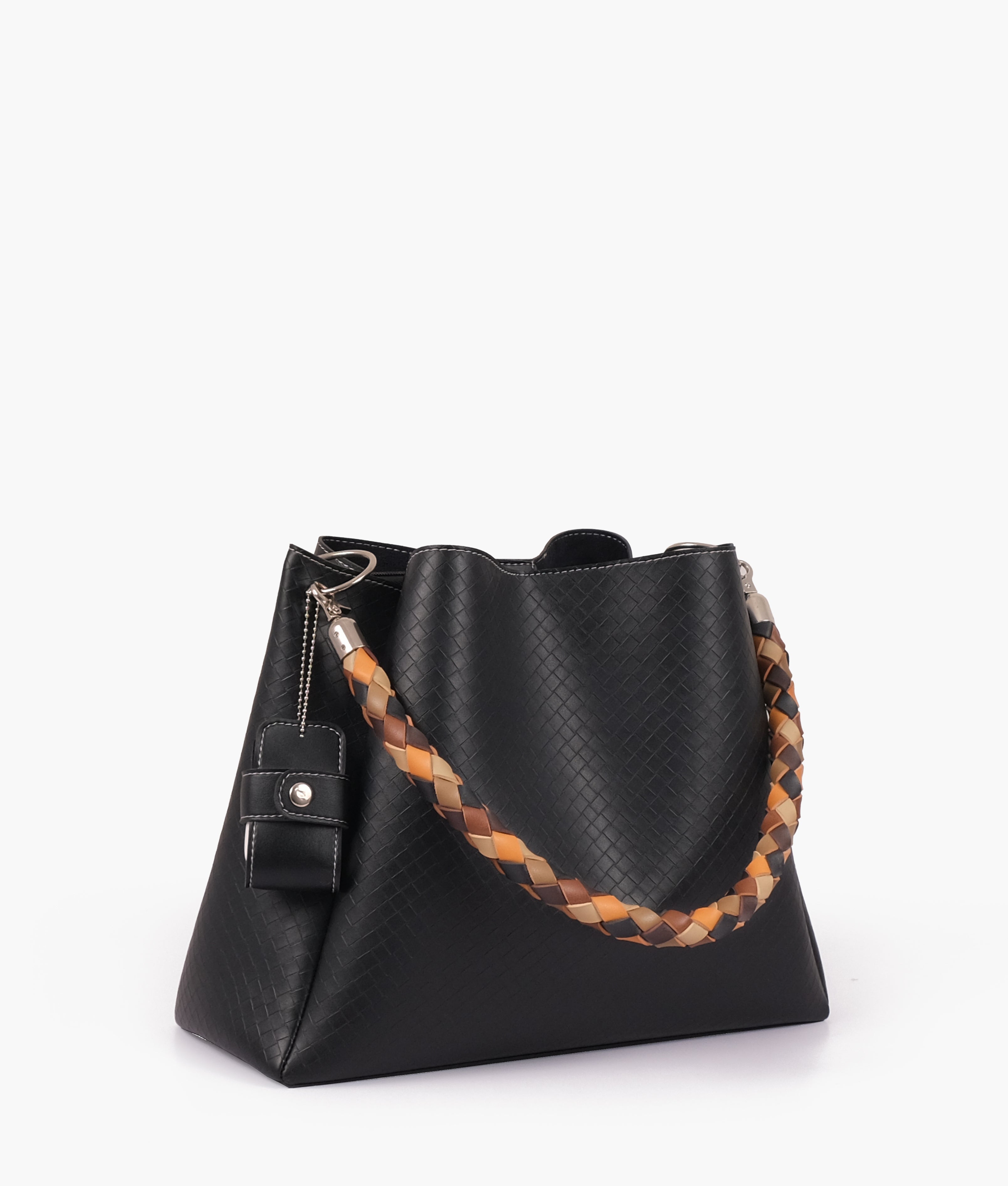 Black weaved handbag with braided handle