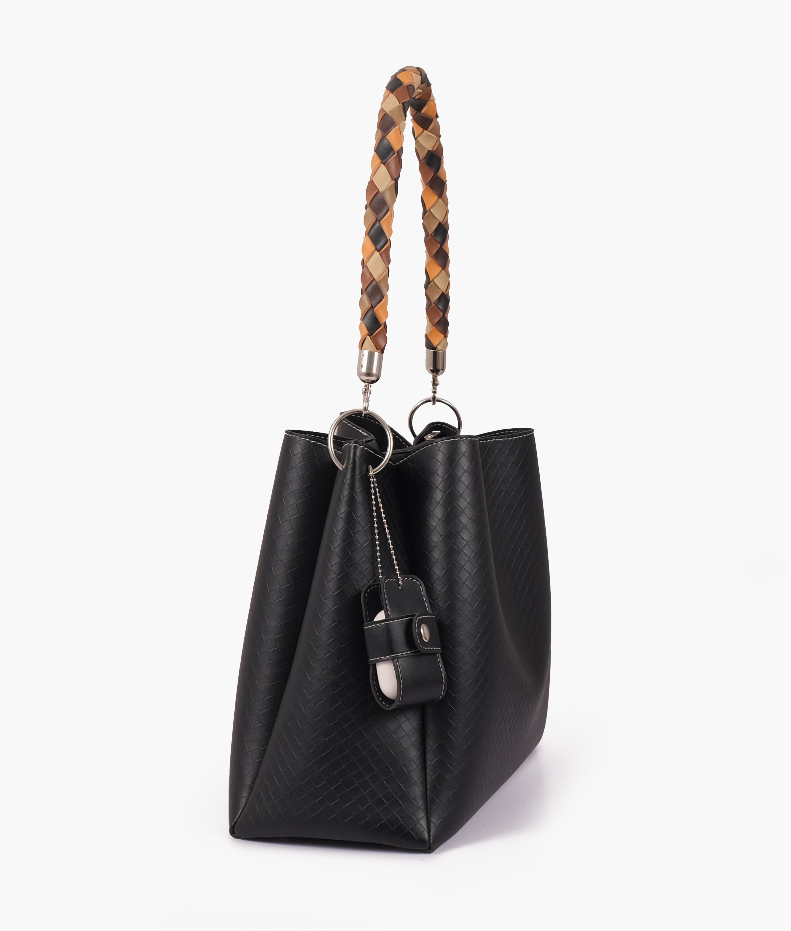 Black weaved handbag with braided handle