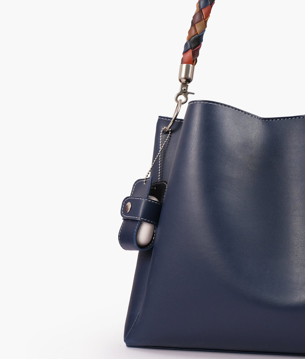 Blue handbag with braided handle