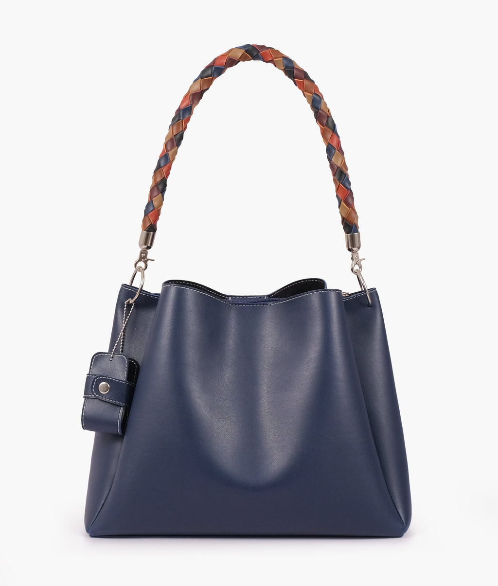 Blue handbag with braided handle