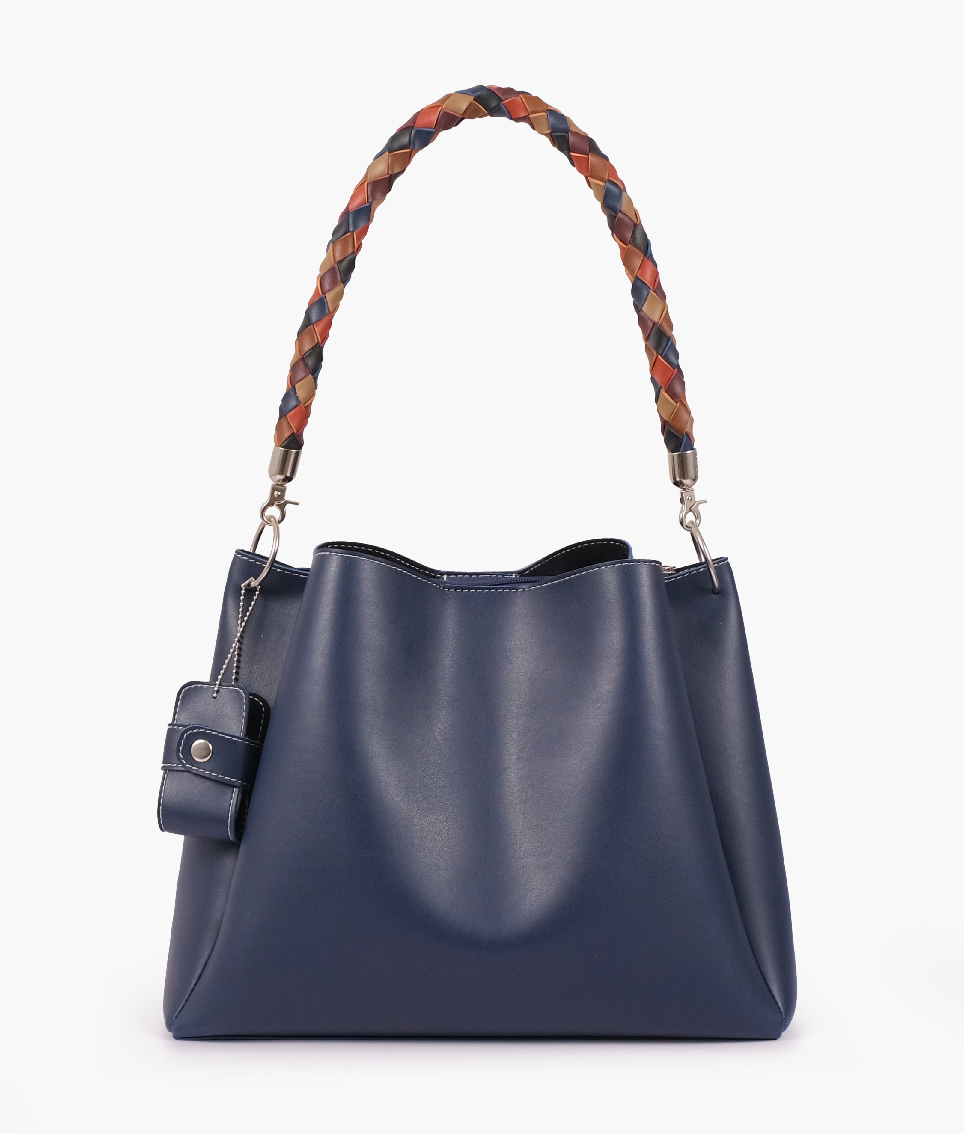 Blue handbag with braided handle