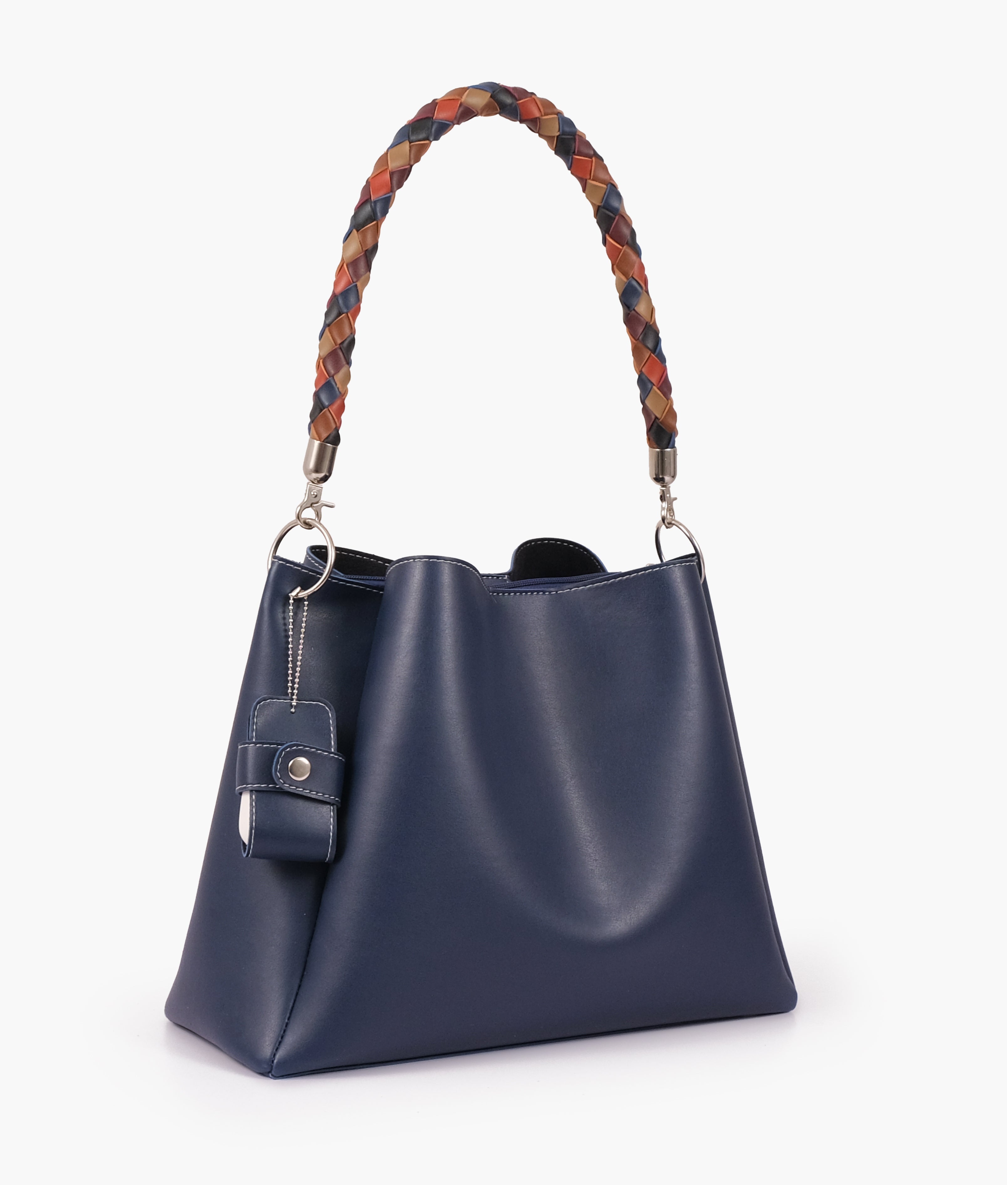 Blue handbag with braided handle