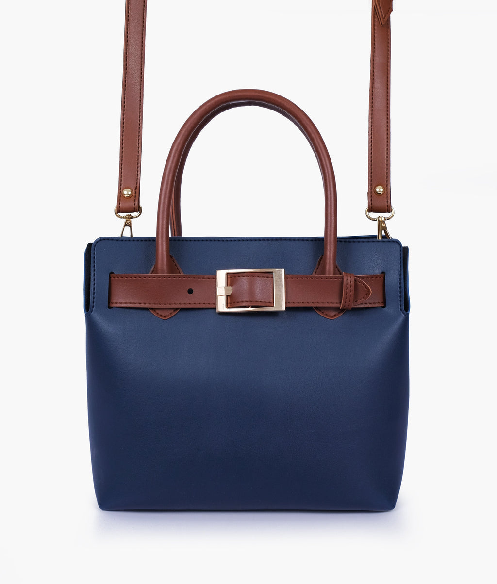 Blue handbag with front buckle