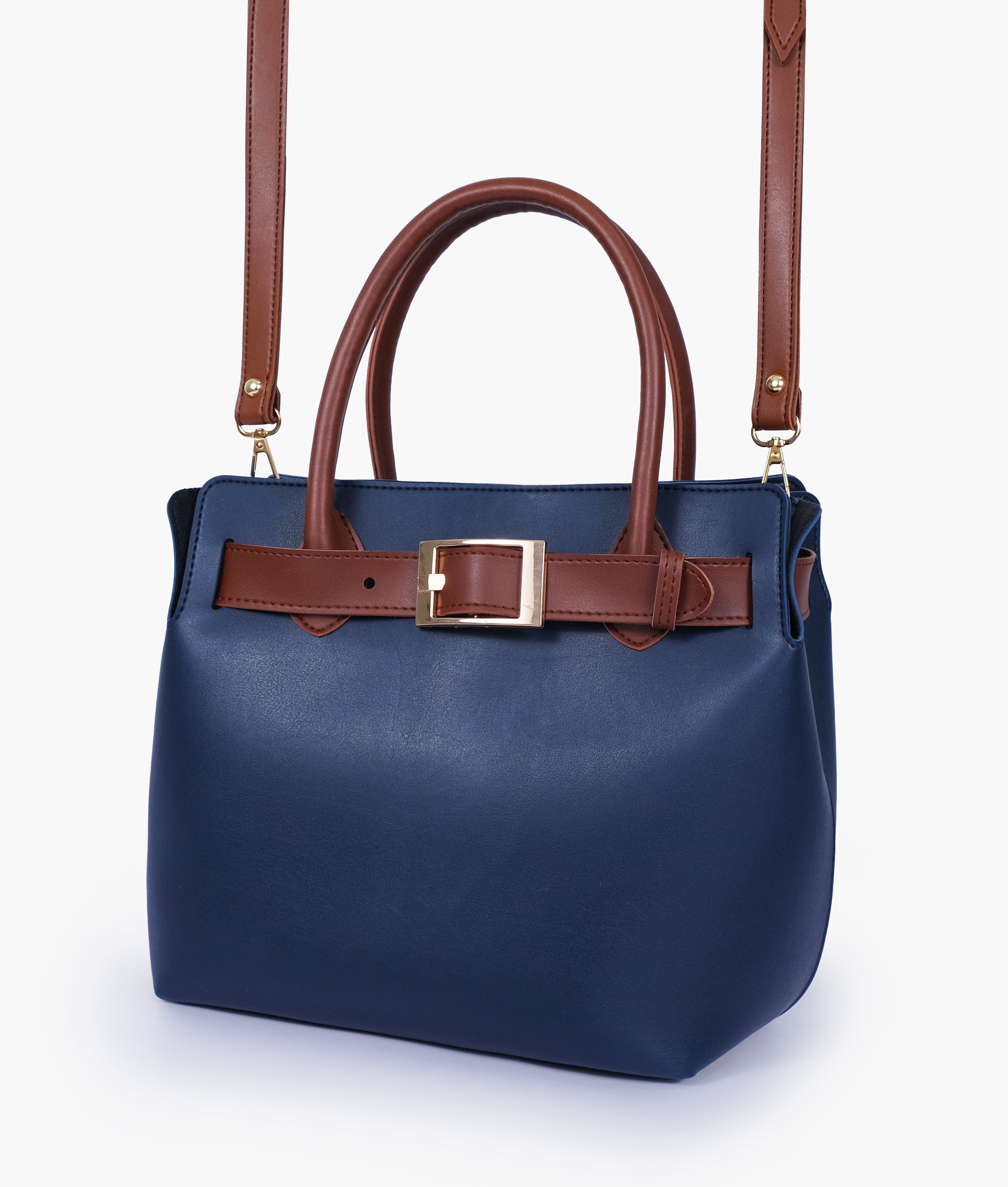 Blue handbag with front buckle