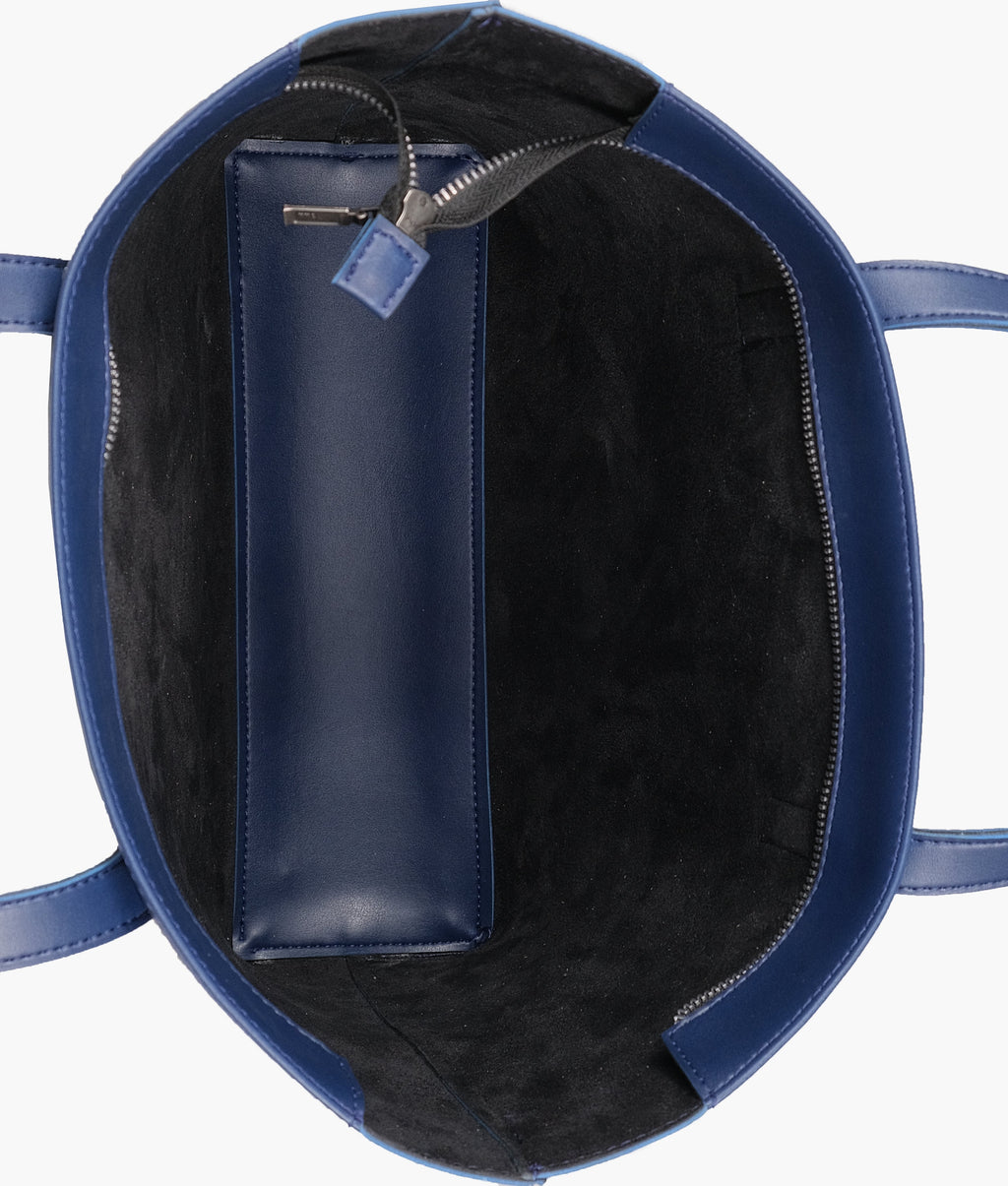 Blue tote bag with detachable pouch