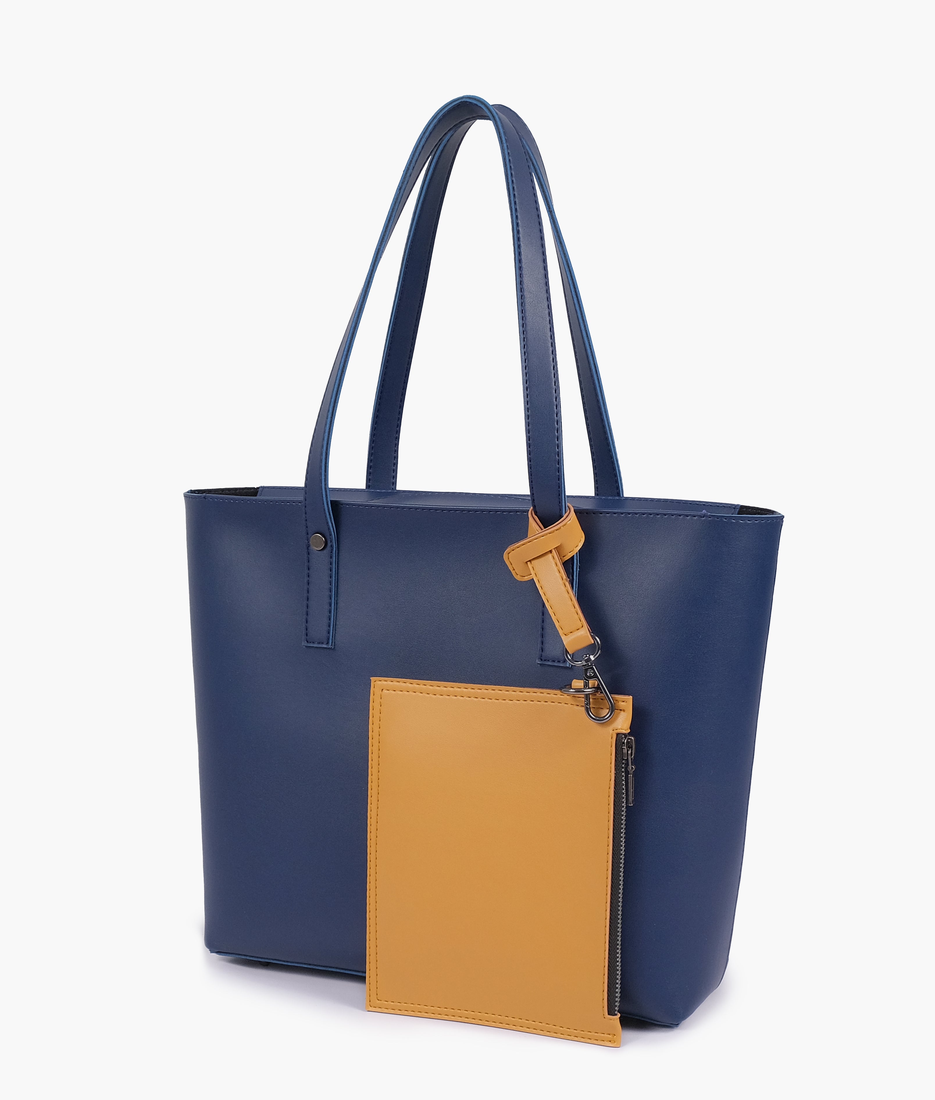 Blue tote bag with detachable pouch