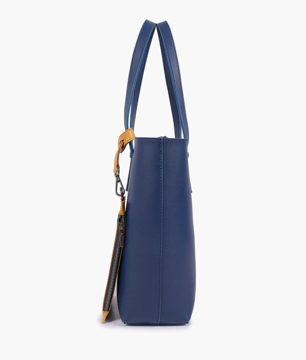 Blue tote bag with detachable pouch