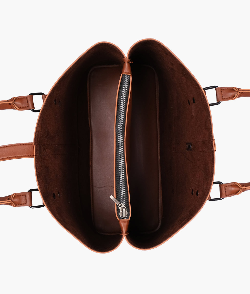 Brown multi-compartment shoulder bag