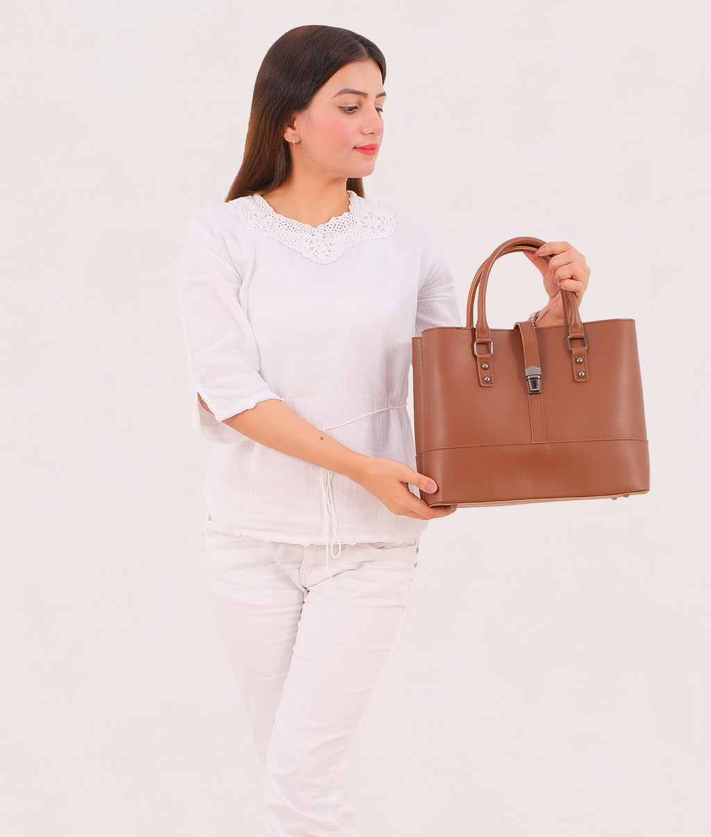 Brown multi-compartment shoulder bag