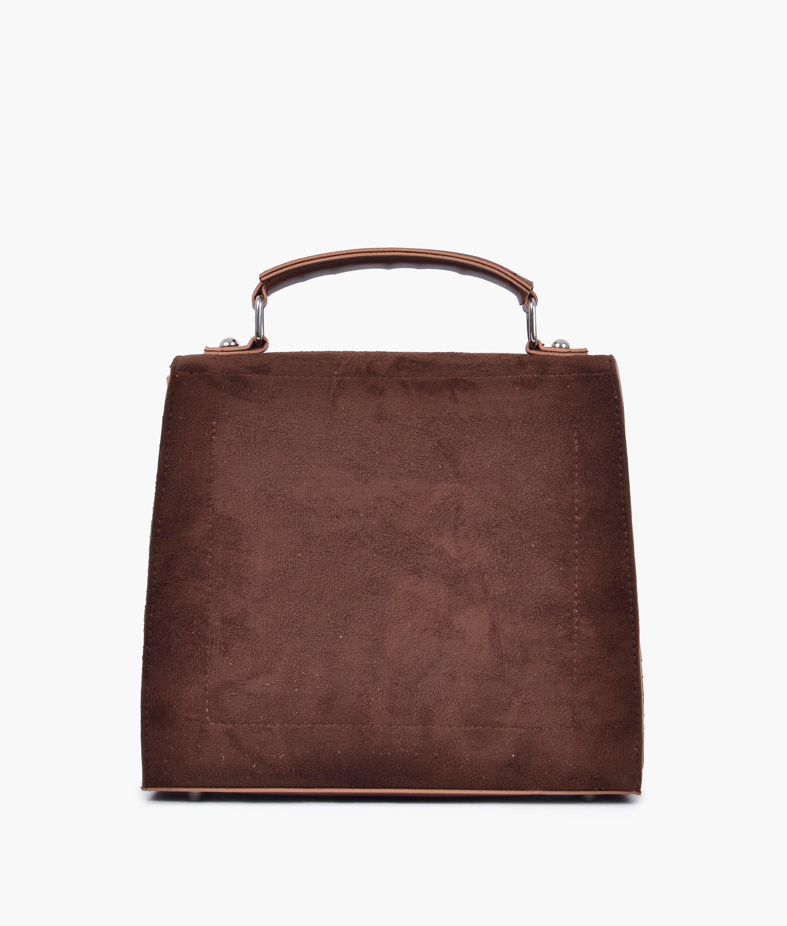 Brown suede push-lock messenger bag