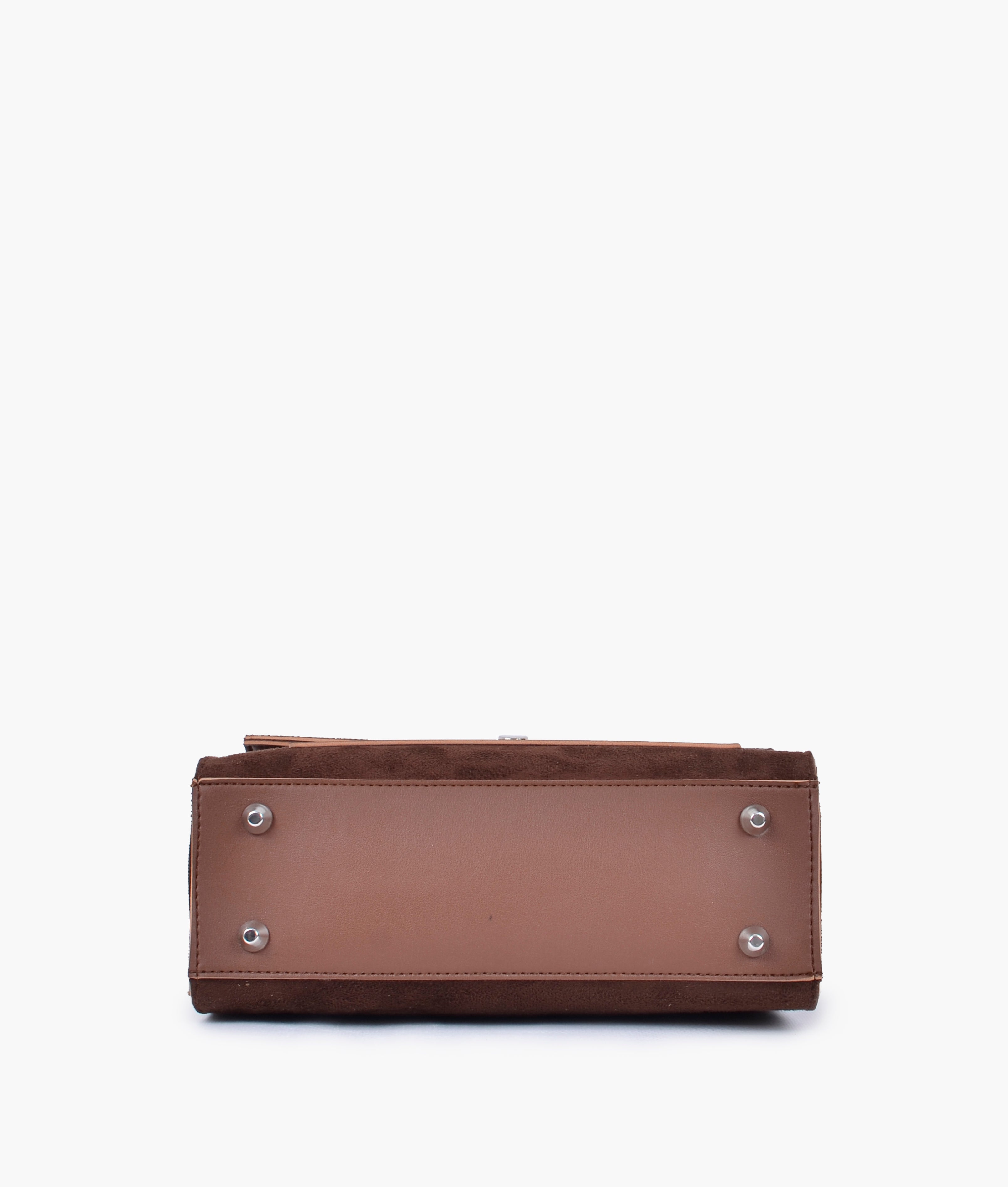 Brown suede push-lock messenger bag
