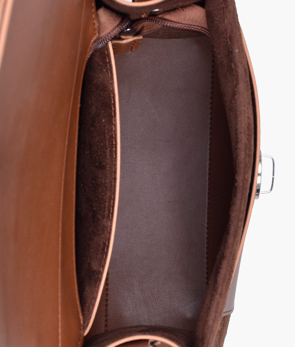 Brown suede push-lock messenger bag