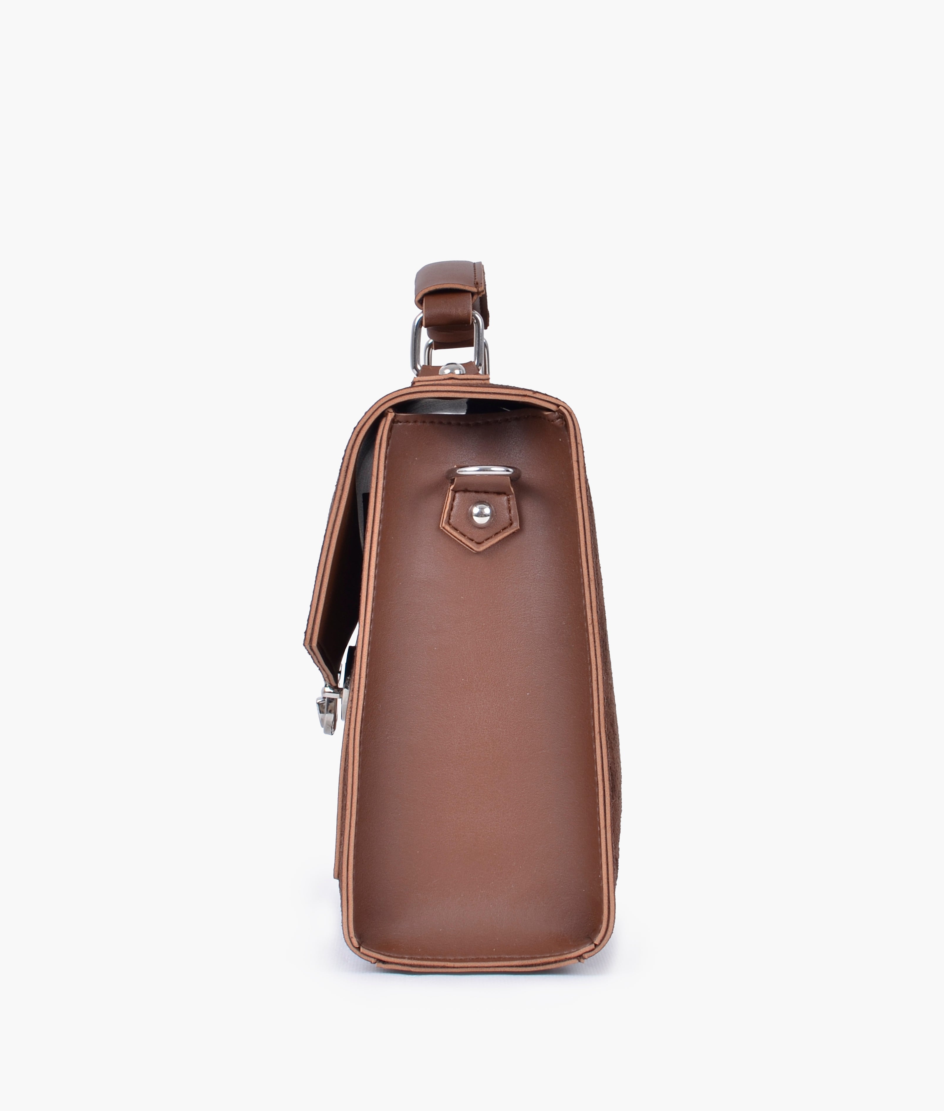 Brown suede push-lock messenger bag